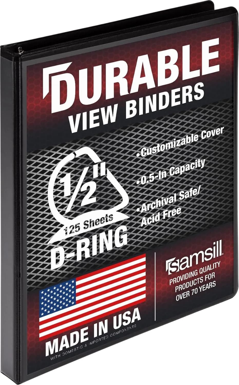 Samsill Durable 1.3cm (0.5 Inch) Binder, D-Ring, Clear View Cover, Charcoal Black | Value Pack Storage Binder for Students - main product image