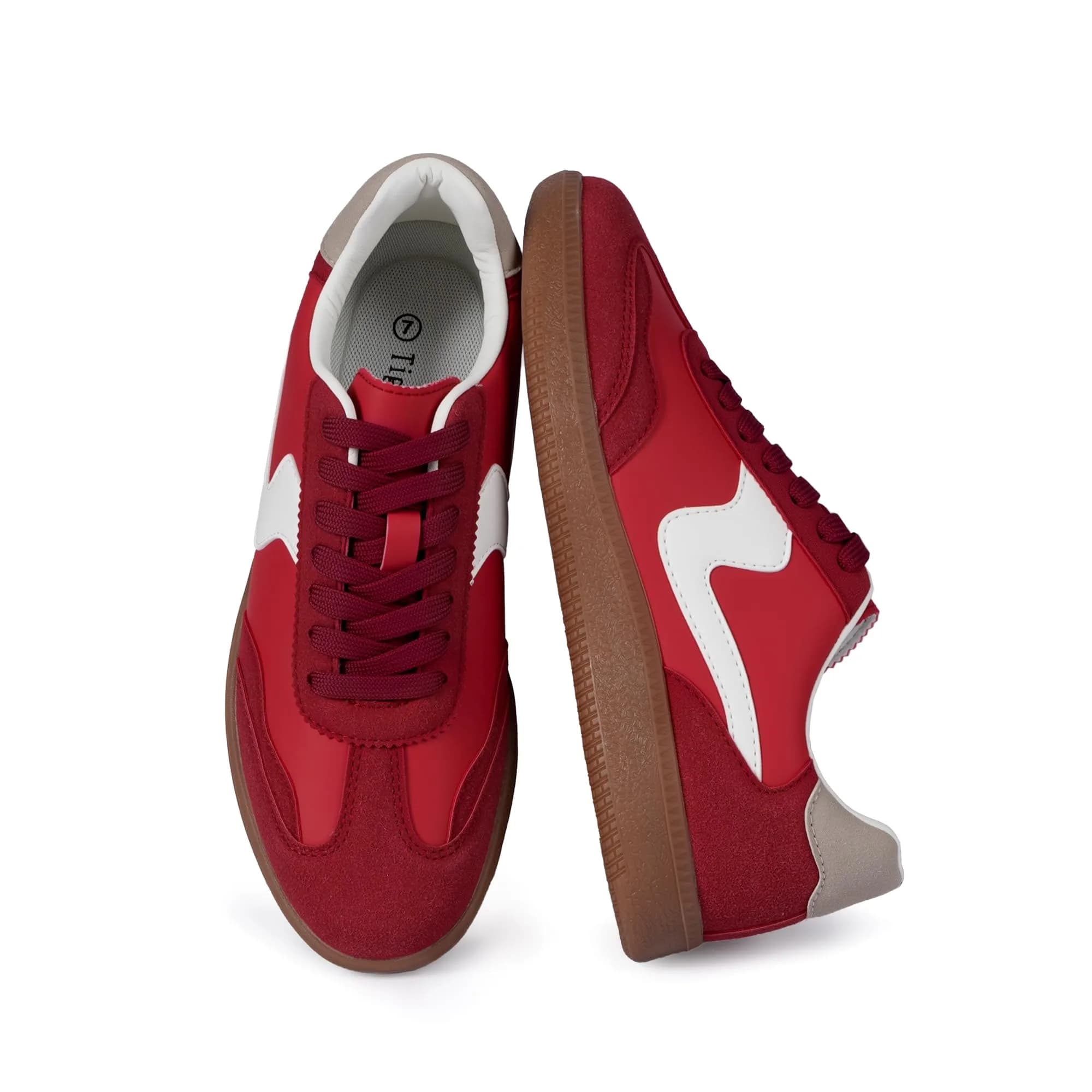 Tigeridea Women's Casual Tennis Shoes Red US 9 | Retro Design with Breathable Mesh & Gum Rubber Sole