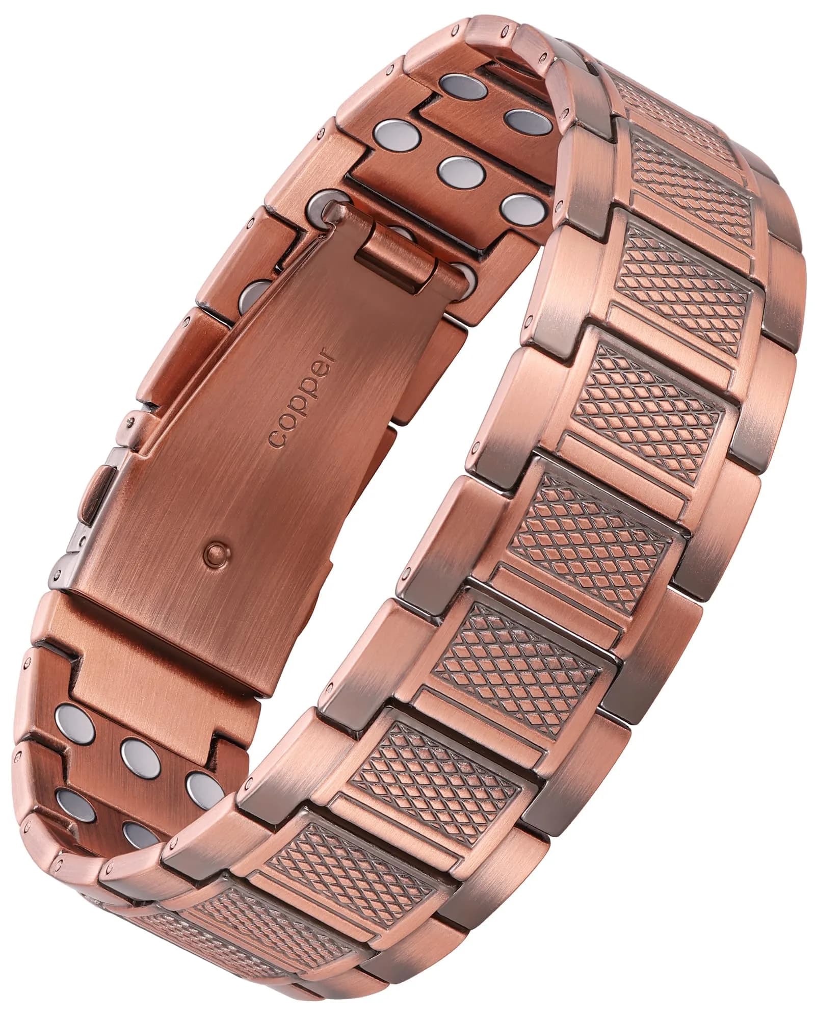 Feraco Copper Magnetic Bracelet for Men, 22 cm (8.66 inches) | Classic Geometric Pattern - main product image