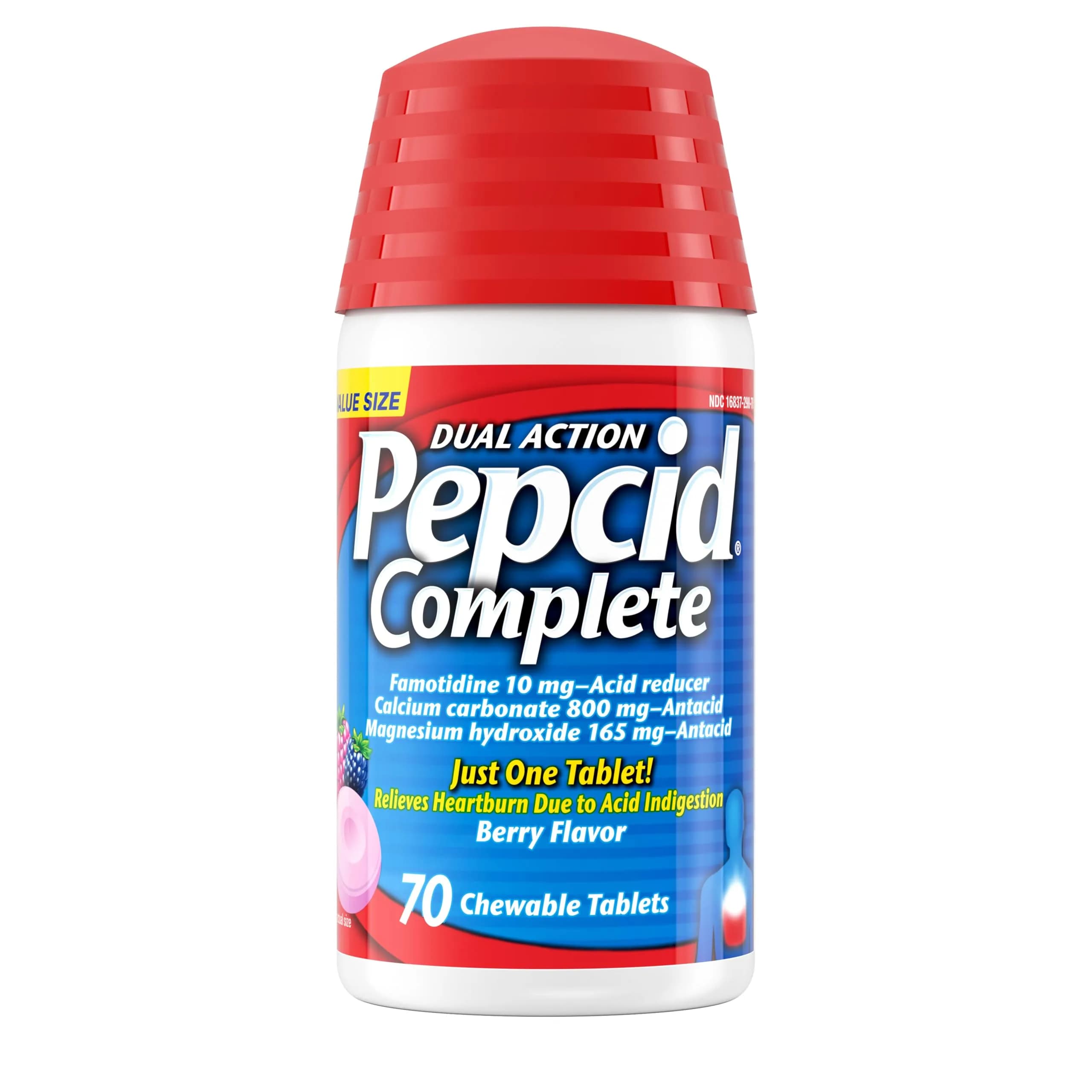 Pepcid Complete Acid Reducer + Antacid Chewable Tablets Berry Flavored 70 ct | Fast Heartburn Relief with Dual Action - main product image