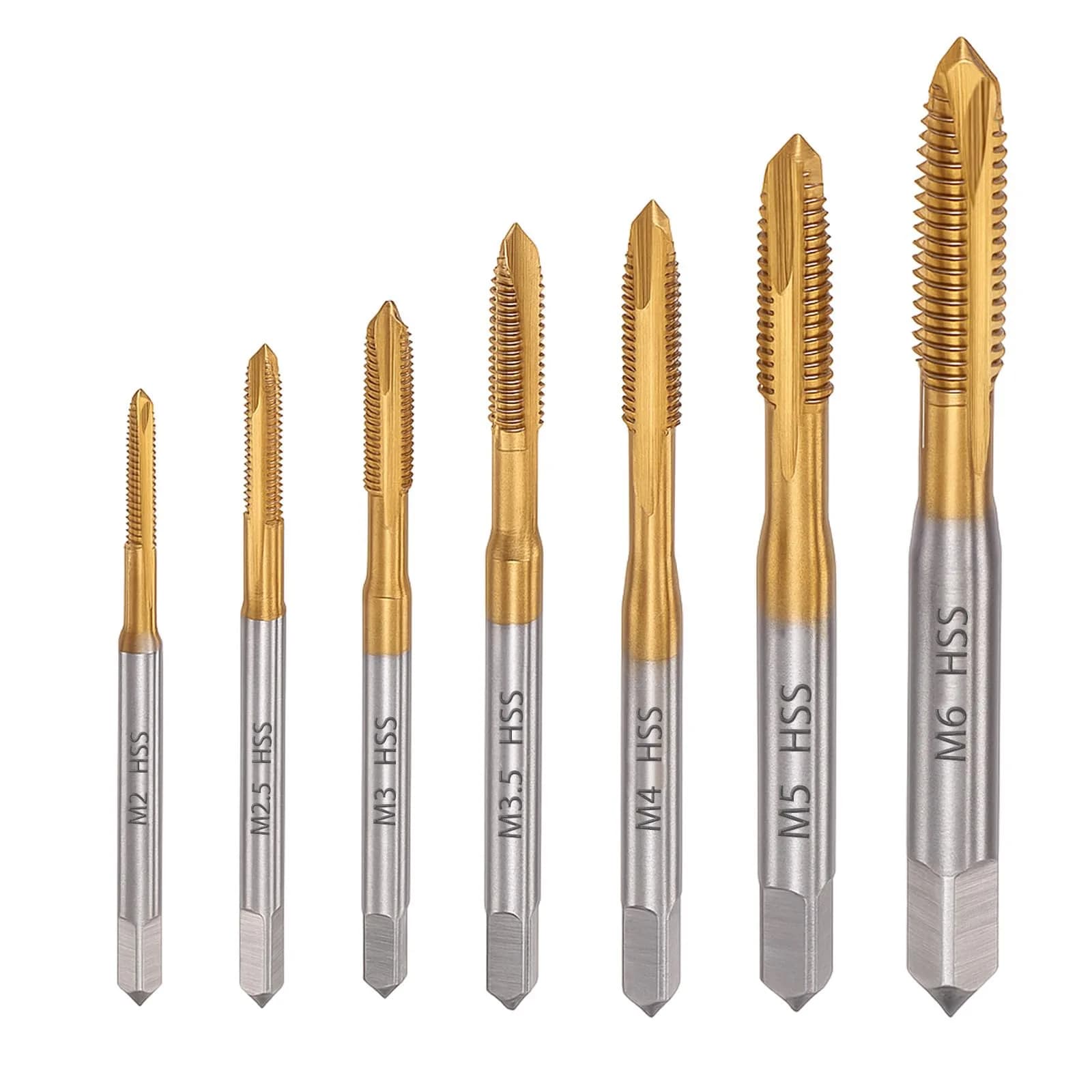 Saipe 7pcs M2-M6 Metric Spiral Point Tap Set with Titanium Coating | HSS 6542 Machine Screw Taps - main product image