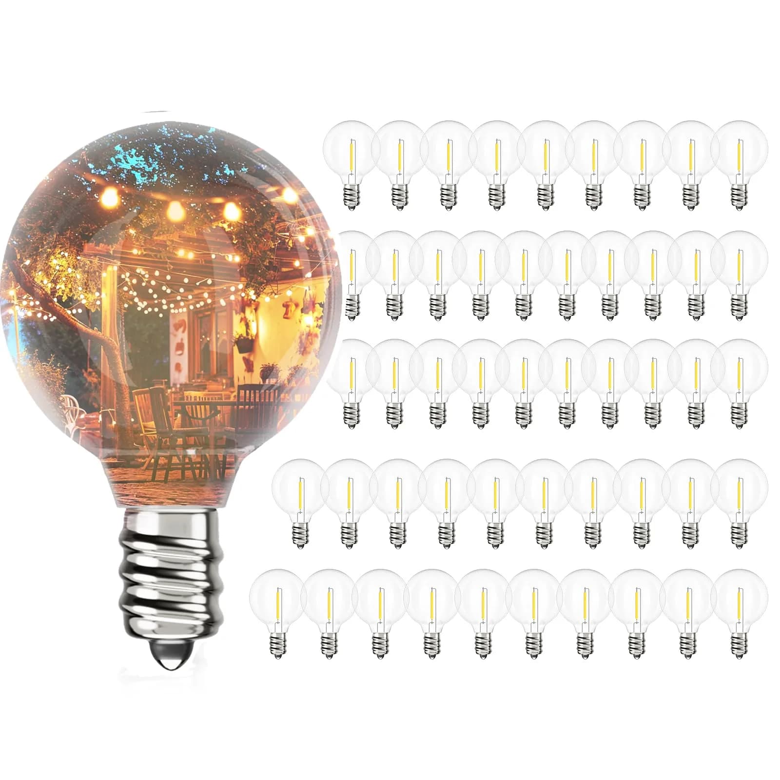 Svater 75 Pack G40 LED Replacement Bulb E12 Screw Base | Warm White, Dimmable, Plastic, Indoor/Outdoor - main product image