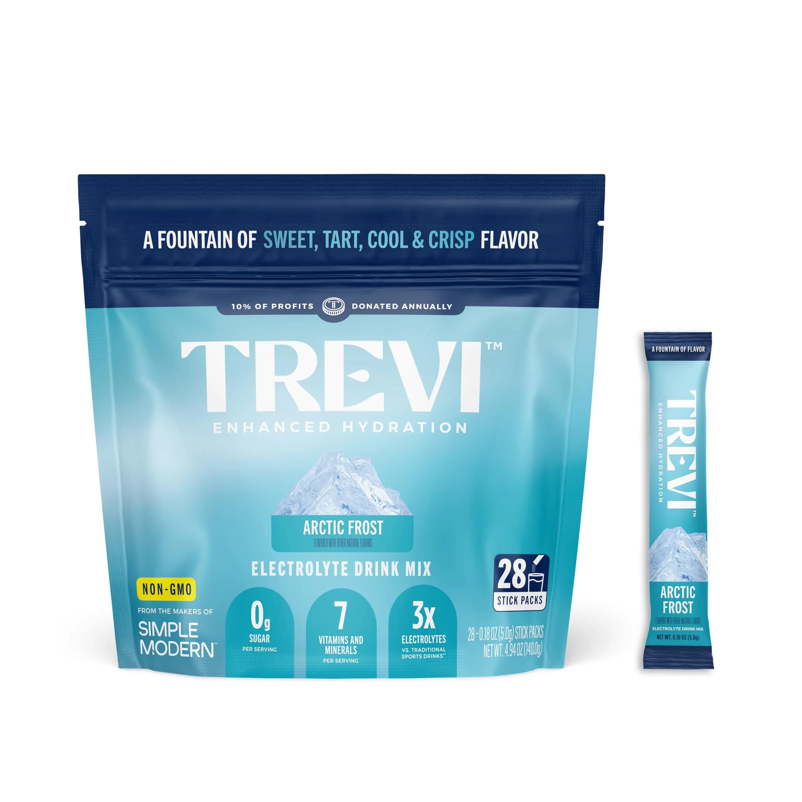 TREVI™ Sugar Free Electrolytes Drink Mix Powder Packets, Arctic Frost Flavor, 28 Count | Essential Hydration for Daily Wellness - main product image