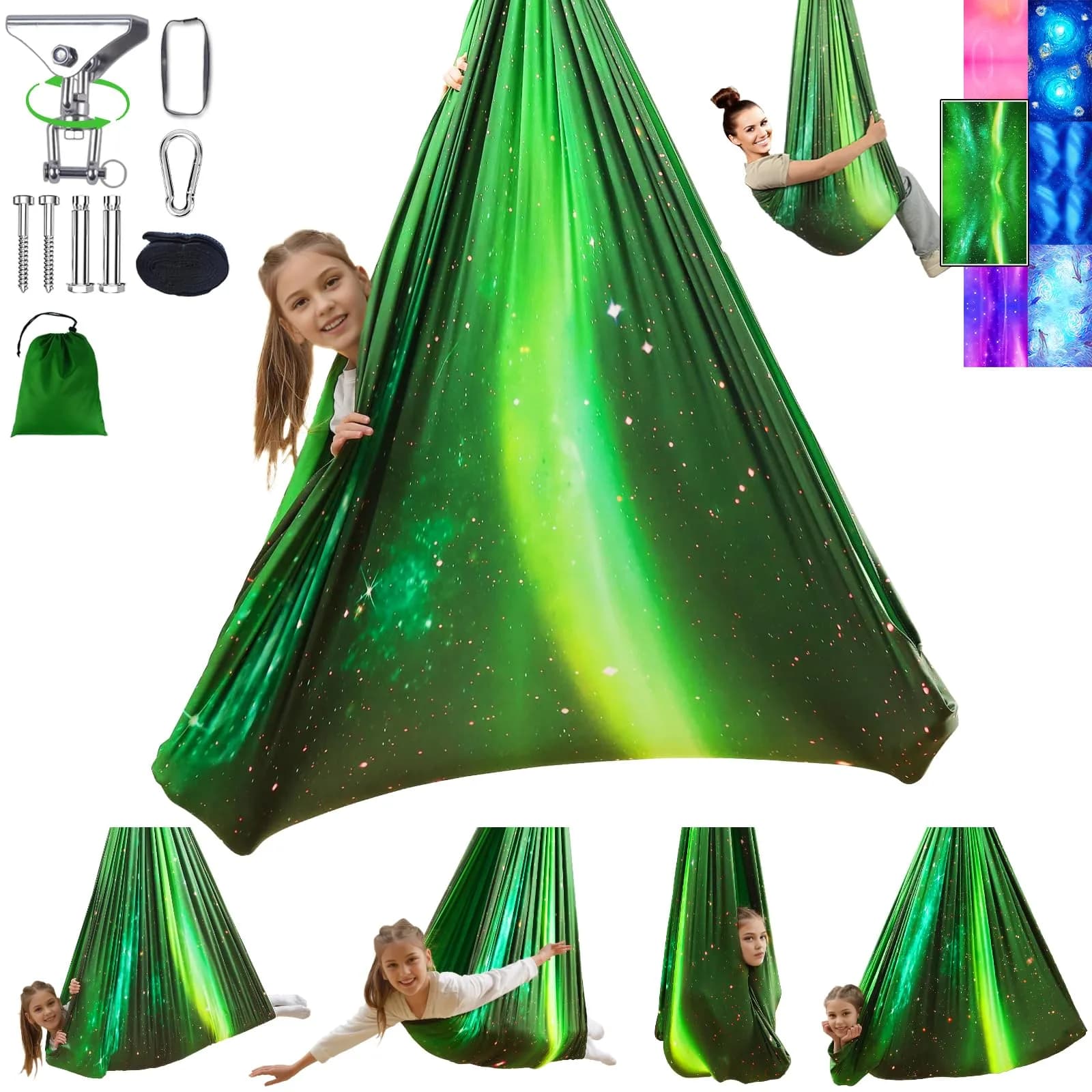 Heyfriday Sensory Swing for Kids & Adults | Adjustable Indoor & Outdoor Therapy Cuddle Swing, Holds up to 300lbs, Green