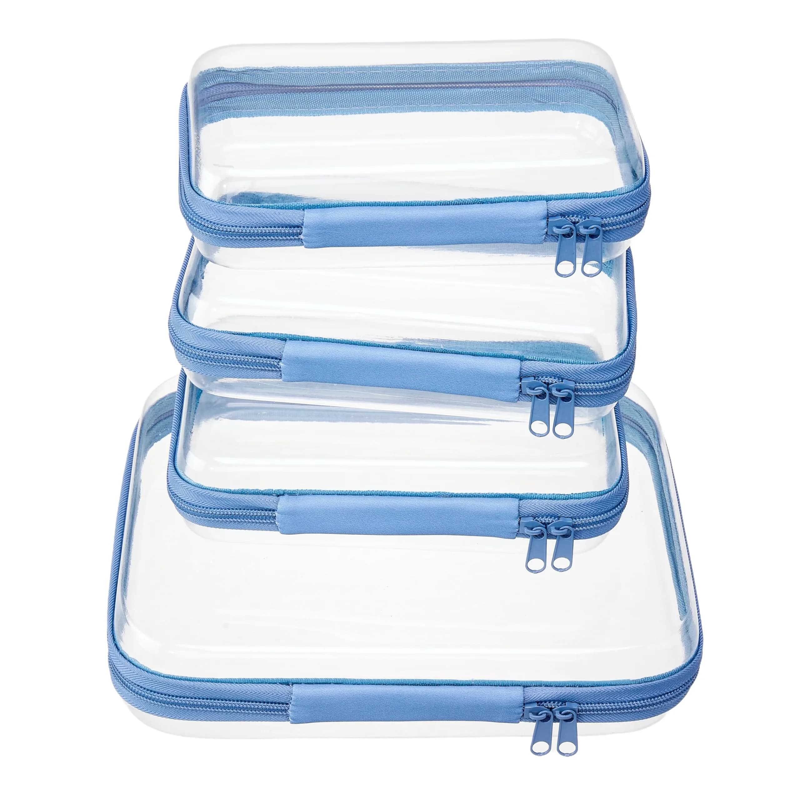 WELPIRT Clear Zipper Pouches, Hard Shell Zipper Case (M+3S) | Waterproof, Stackable, Transparent Organizer - main product image