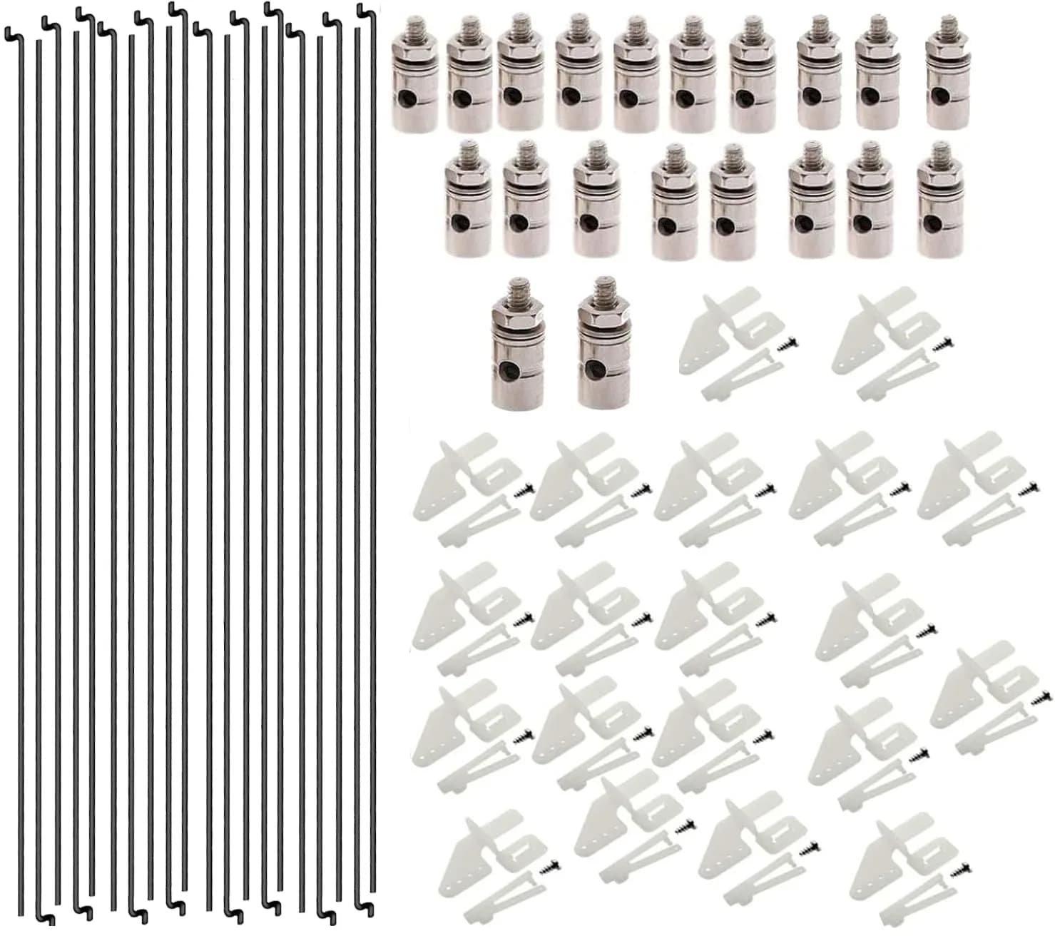 Yrhrol Adjustable Pushrod Connector Linkage Stopper 1.3mm + Nylon Control Horns 21x10 mm + 1.2 x 180mm Z Push Rods Parts Set | RC Airplane Plane Boat Replacement - main product image