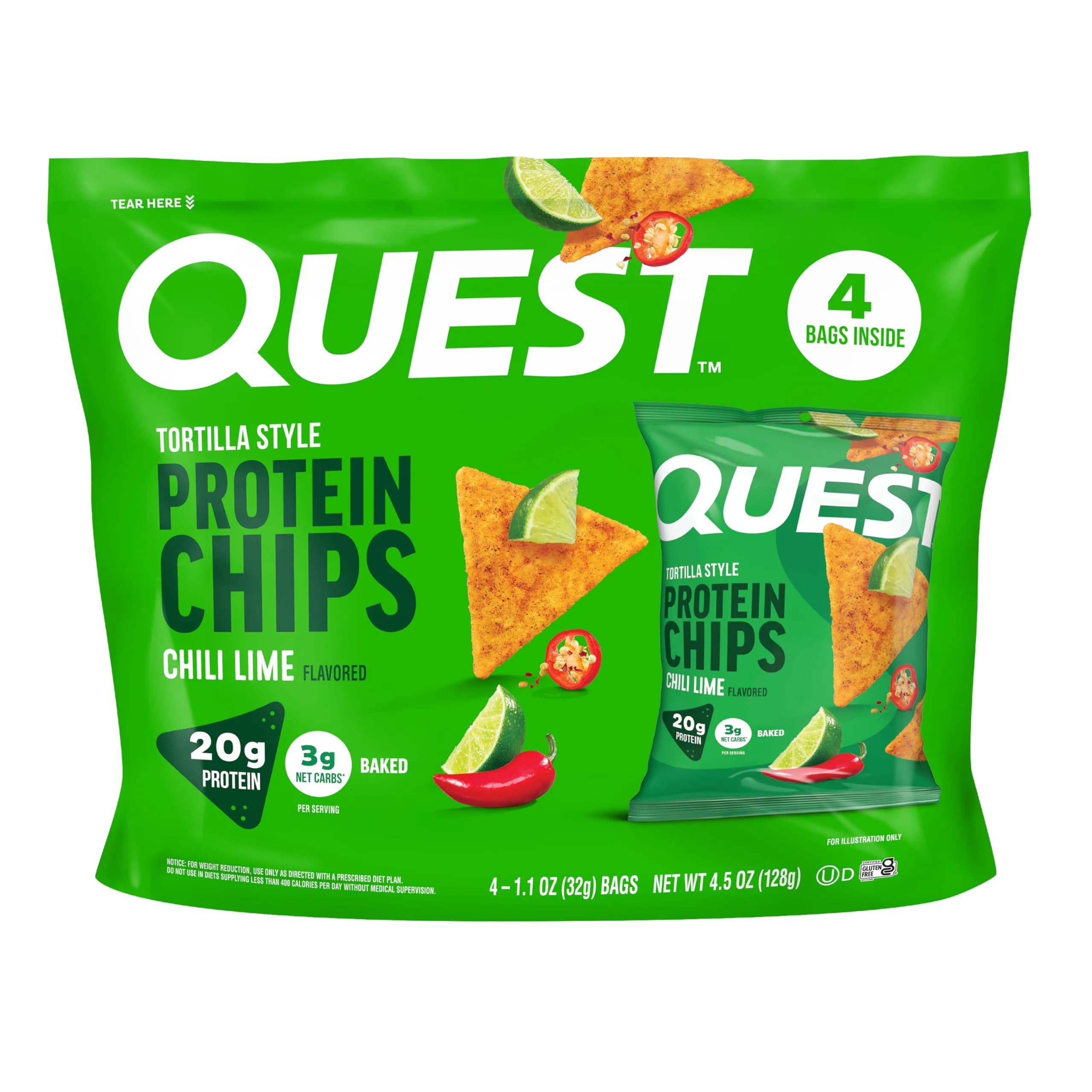Quest Chili Lime Tortilla Style Protein Chips 20g Protein Gluten Free | Baked Protein Snack Chips - main product image