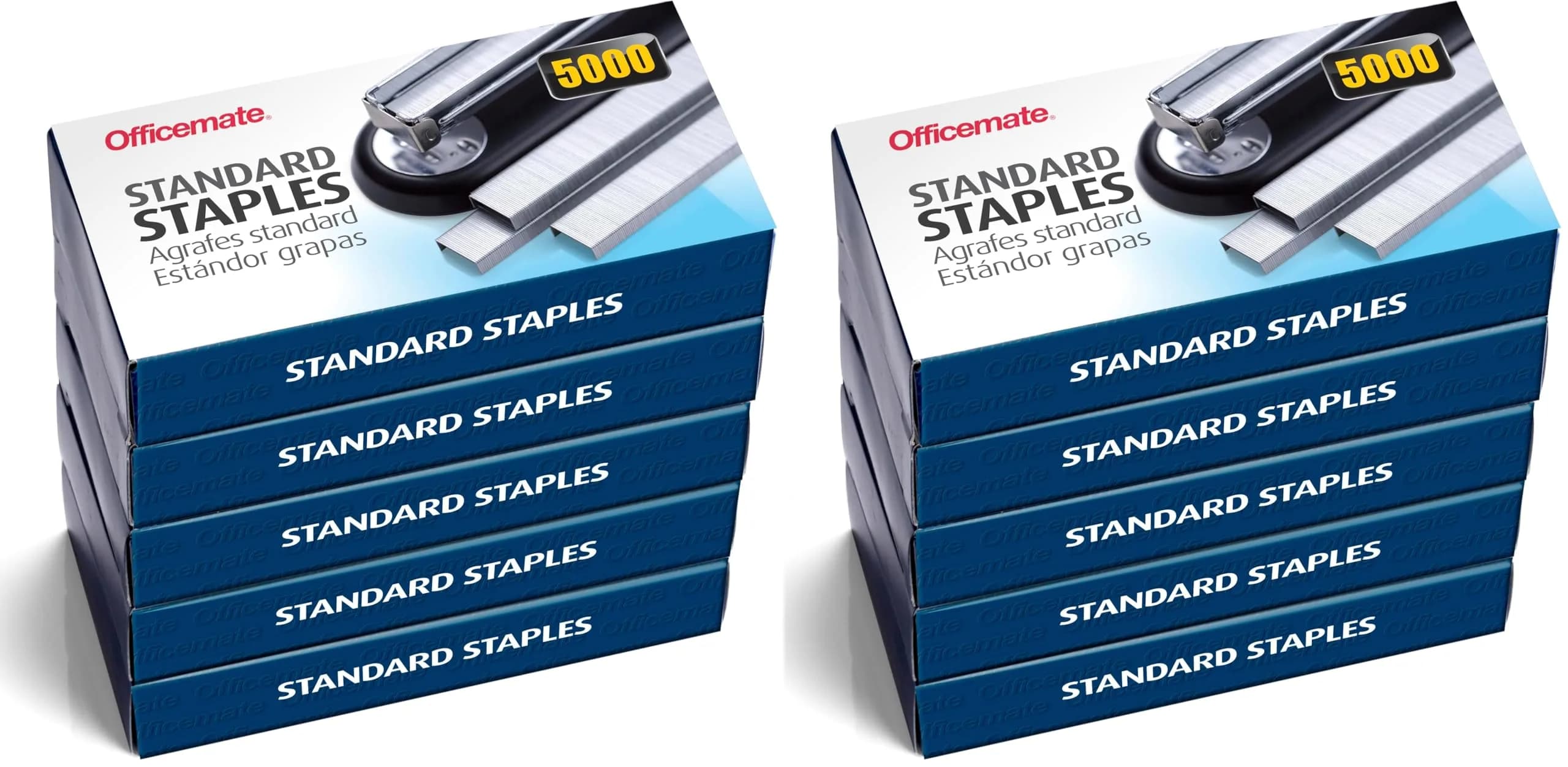 Officemate Standard Staples 5 Boxes (25,000 Staples) | 1/4-inch Leg, 20-Sheet Capacity - main product image