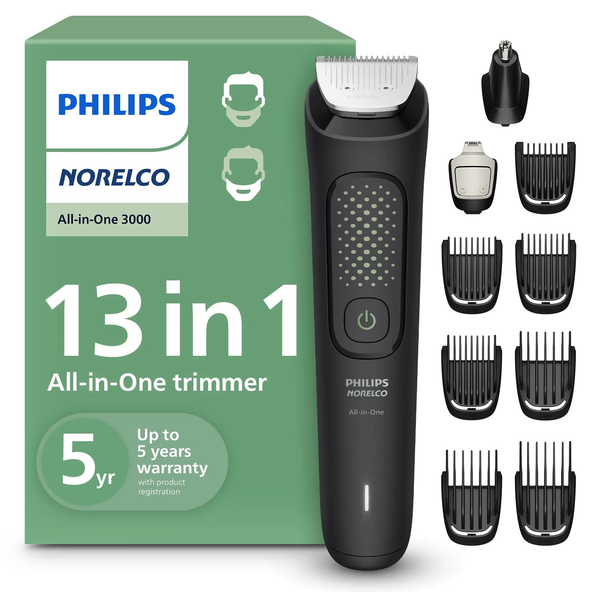 Philips Norelco All-in-One 3000 Beard Trimmer 16mm (0.63in) | 13-in-1 Grooming Kit with Steel Blades - main product image
