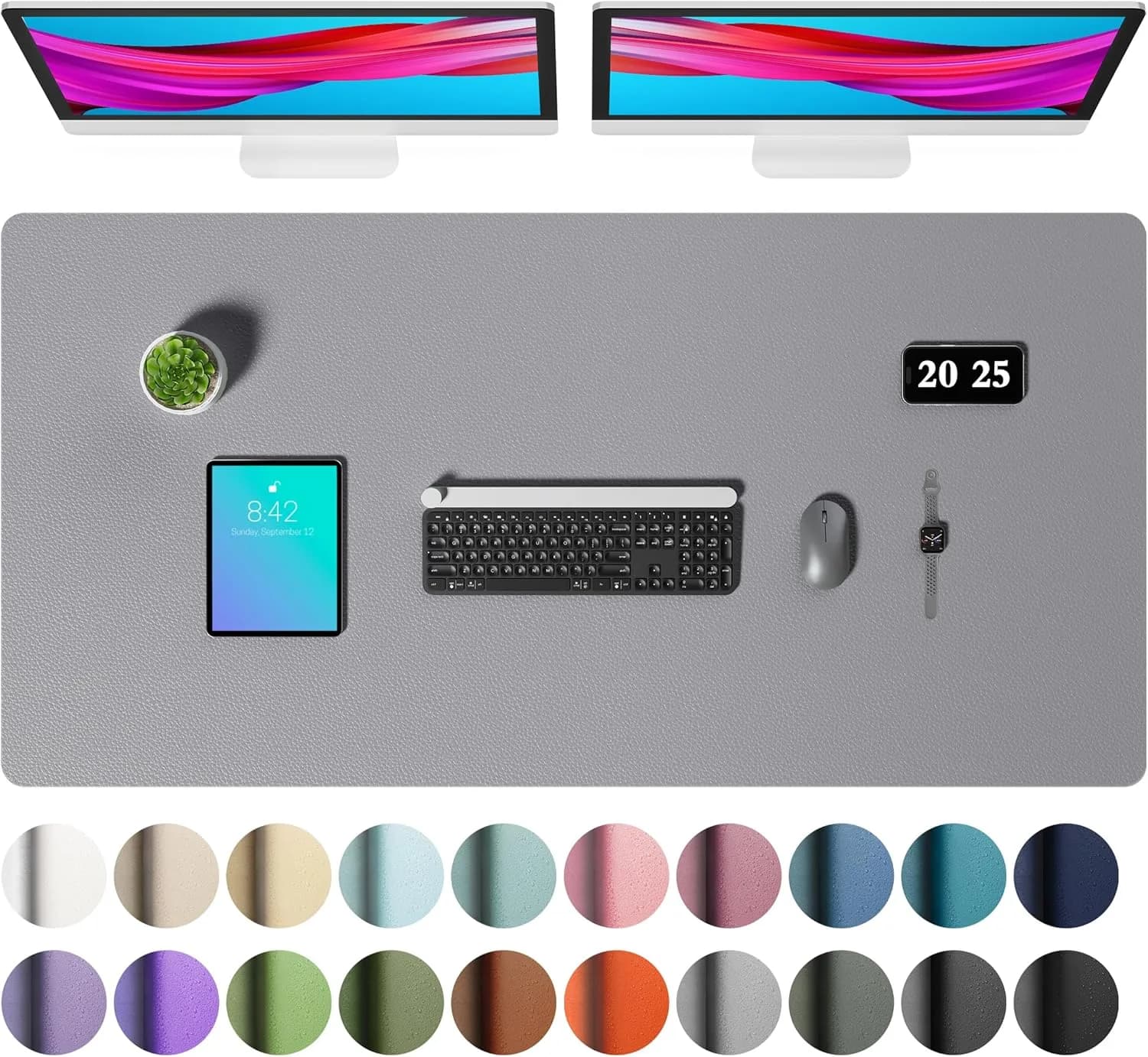 Aothia Faux Leather Desk Mat Large Mouse Pad 47.2" x 23.6" Light Grey | Protects Your Desk with Modern Professional Style - main product image