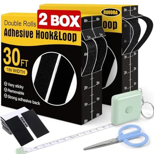 Navona Heavy Duty Hook and Loop Strips with Adhesive, 60ft Total x 2.5cm (1 Inch), Black | Self-Adhesive Fastener Tape for Home & Office - main product image