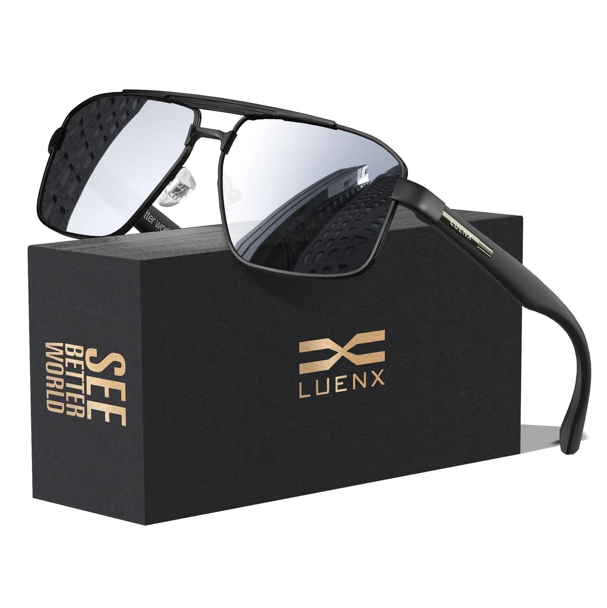 Luenx Polarized Aviator Sunglasses for Men & Women | 60mm (2.36 in) Square Lens - main product image