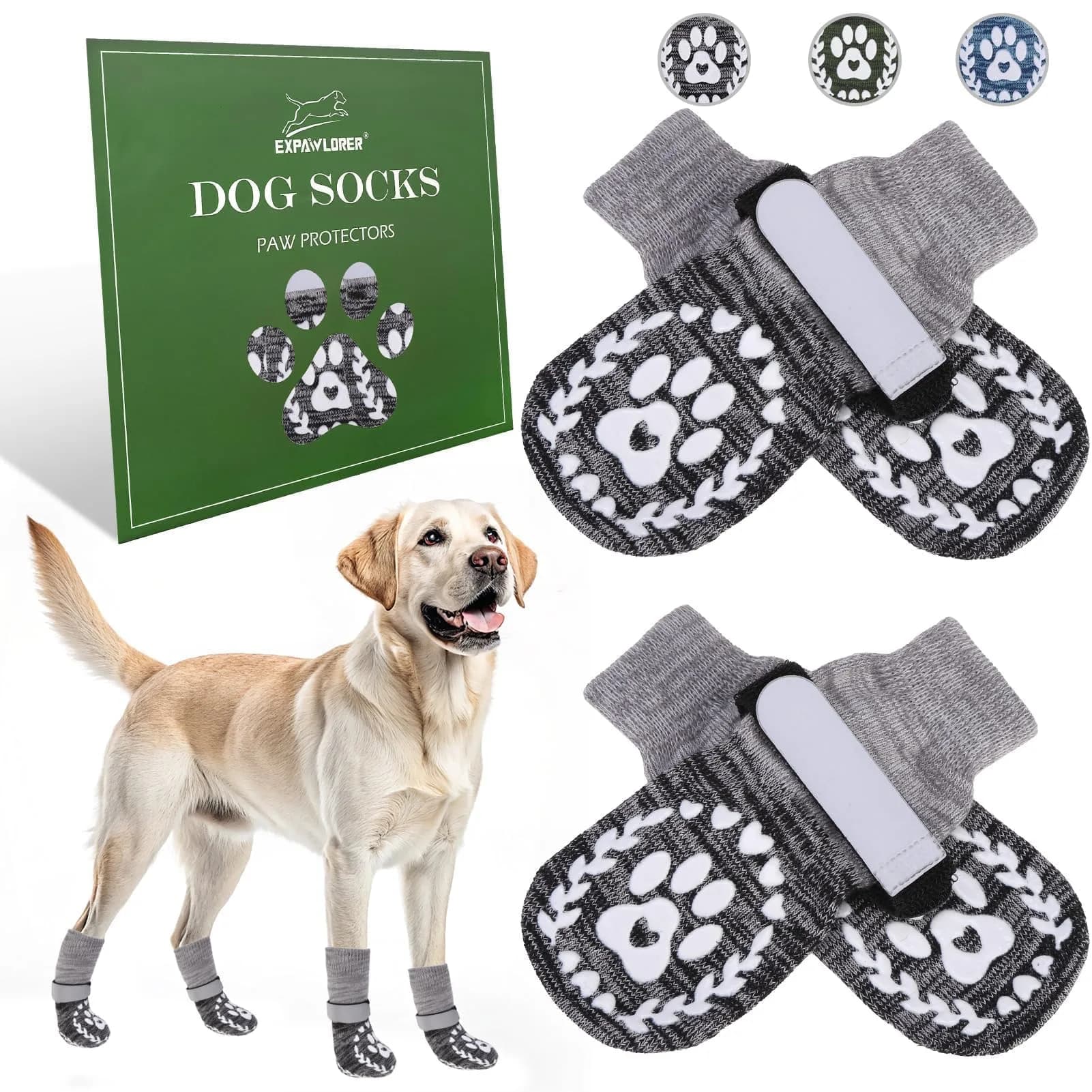 EXPAWLORER Anti-Slip Dog Socks XL (3.5in Paw Width) | Prevent Licking & Slipping on Hot Pavement & Floors - main product image