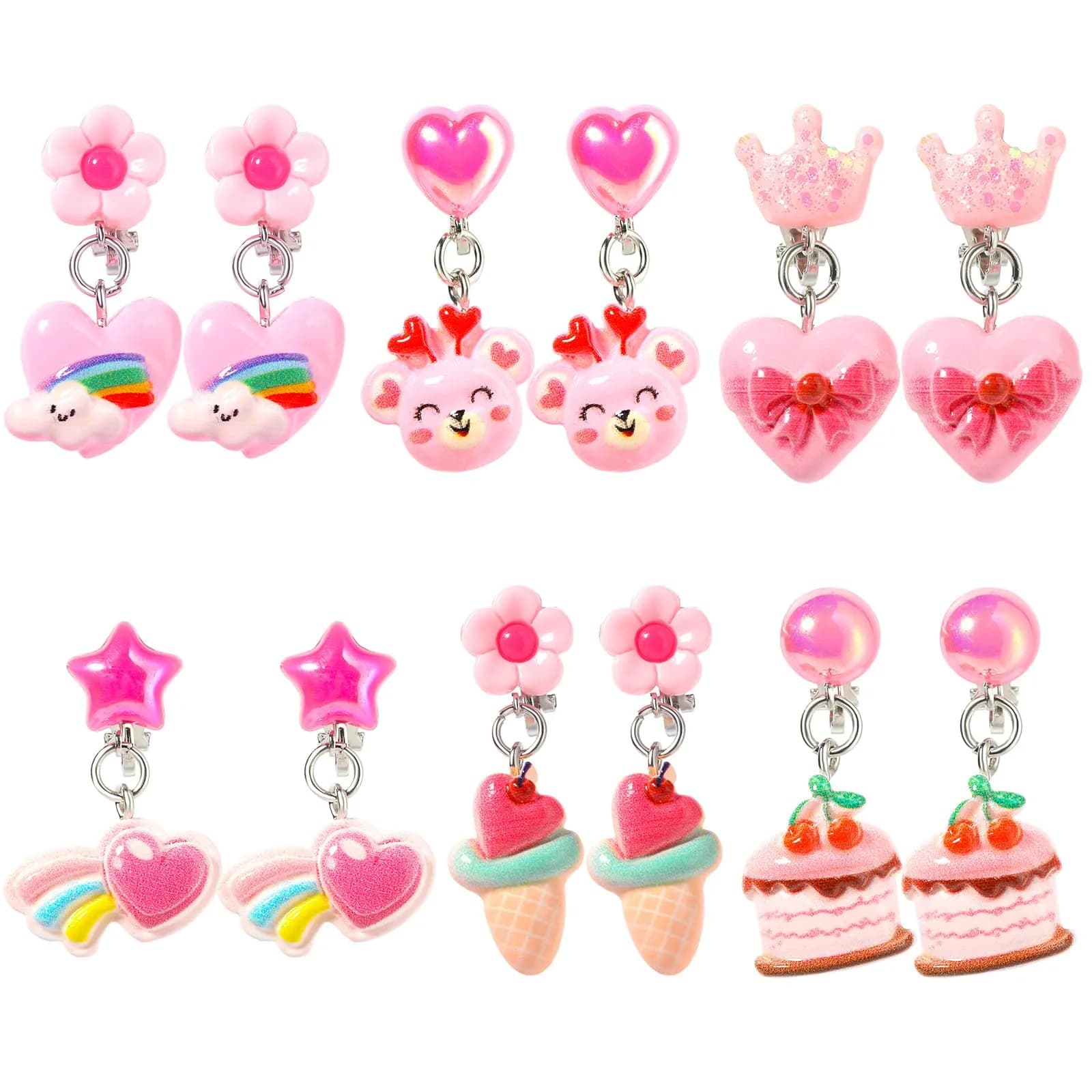 PinkSheep Unicorn Clip On Earrings for Little Girls | 6 Pairs, Safe & Comfortable (70-120 chars)