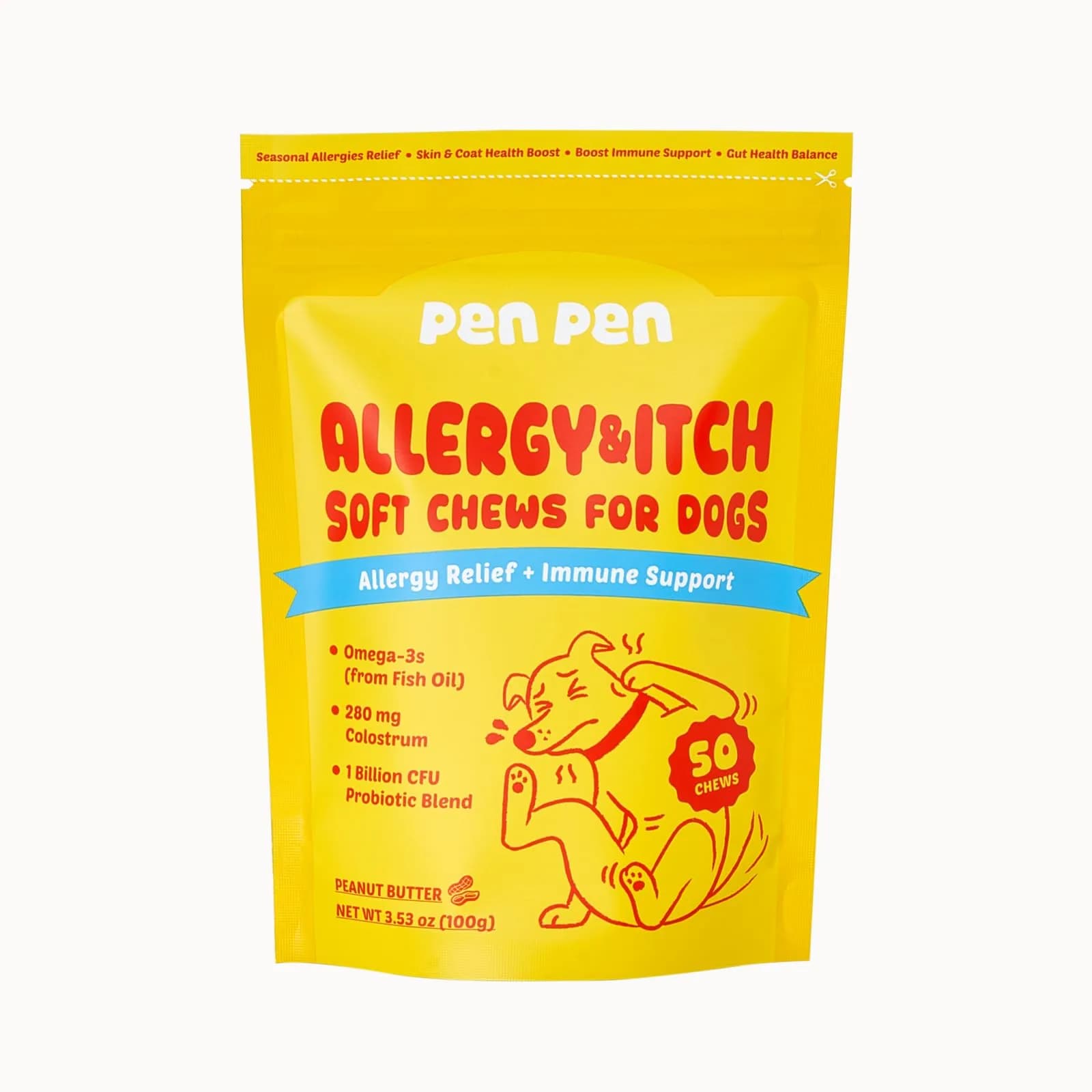 PENPEN Dog Allergy Relief Chews, Peanut Butter Flavor, 50ct | Supports Skin & Immune Health for Dogs