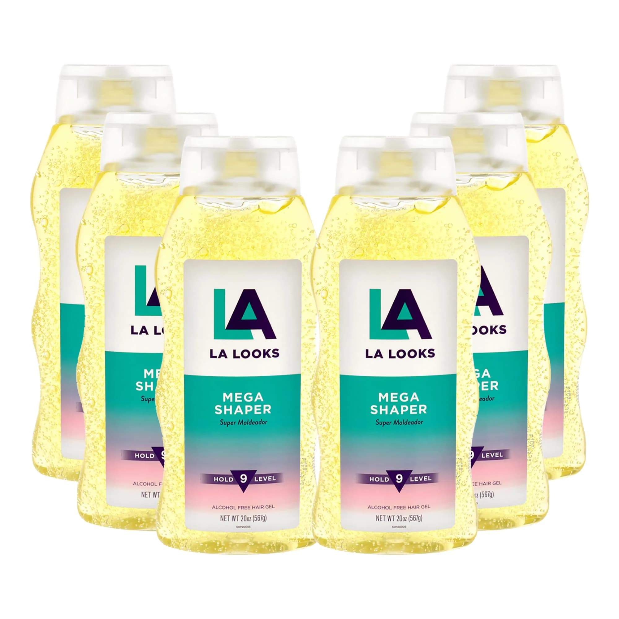 L.A. Looks Mega Shaper Hair Gel - Mega Level 9 Hold - Alcohol-Free, Non-Sticky, 6 x 20 oz | Lasts All Day, Frizz Control