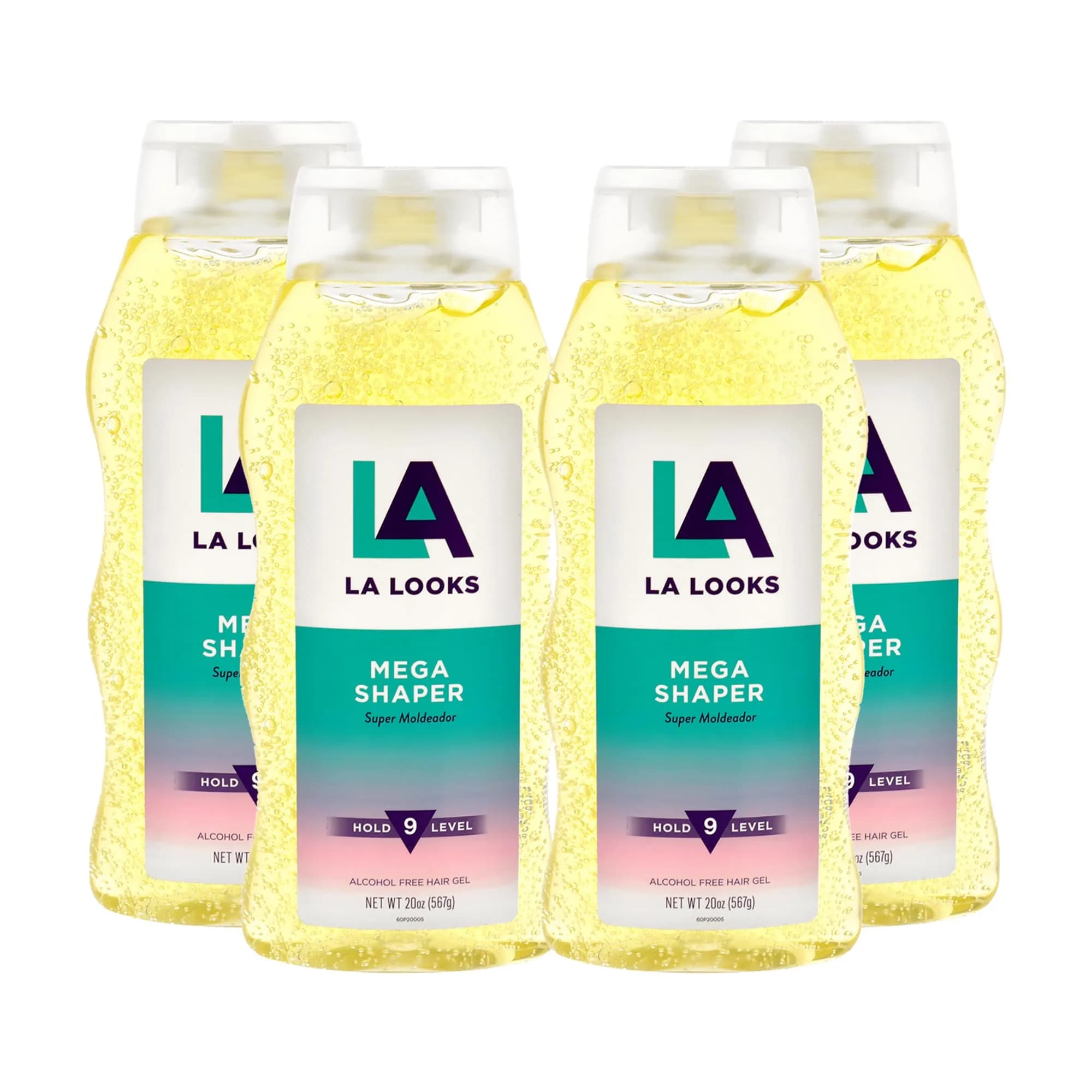 L.A. Looks Mega Shaper Hair Gel - Mega Level 9 Hold - Alcohol-Free, Non-Sticky, Lasts All Day, 4 pcs (80 Fl Oz)