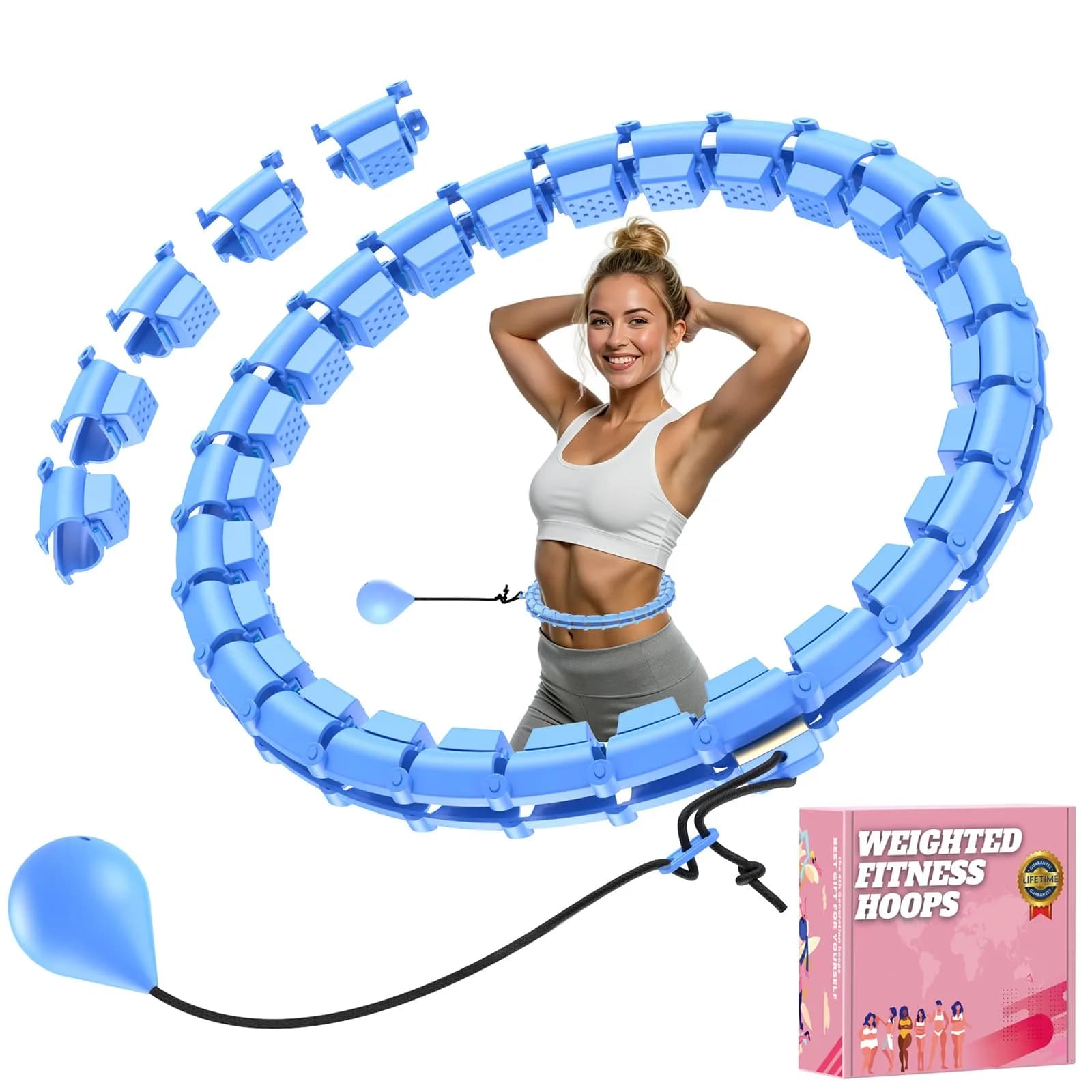 Gkyet Quiet Hula Circle Hoops,65 inch 32 Knots Plus Size Hula Infinity Fitness Detachable Hoops | Suitable for Beginners