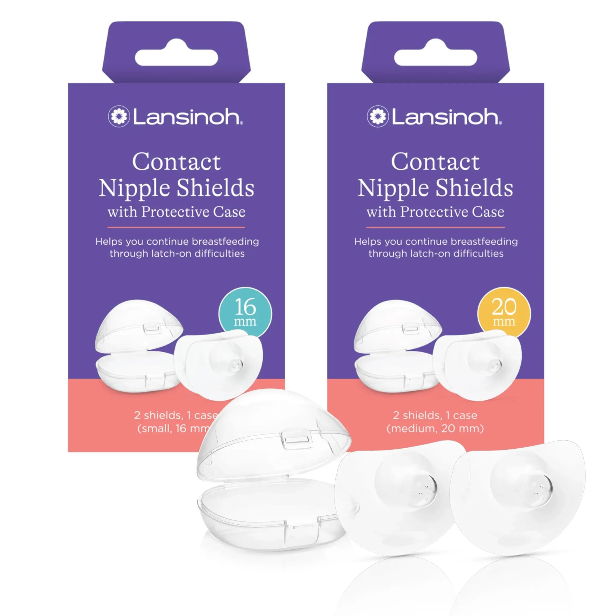 Lansinoh Contact Nipple Shields for Nursing Mothers, 16mm & 20mm, 4 Count | Medical-Grade Silicone for Latch-On Support - main product image