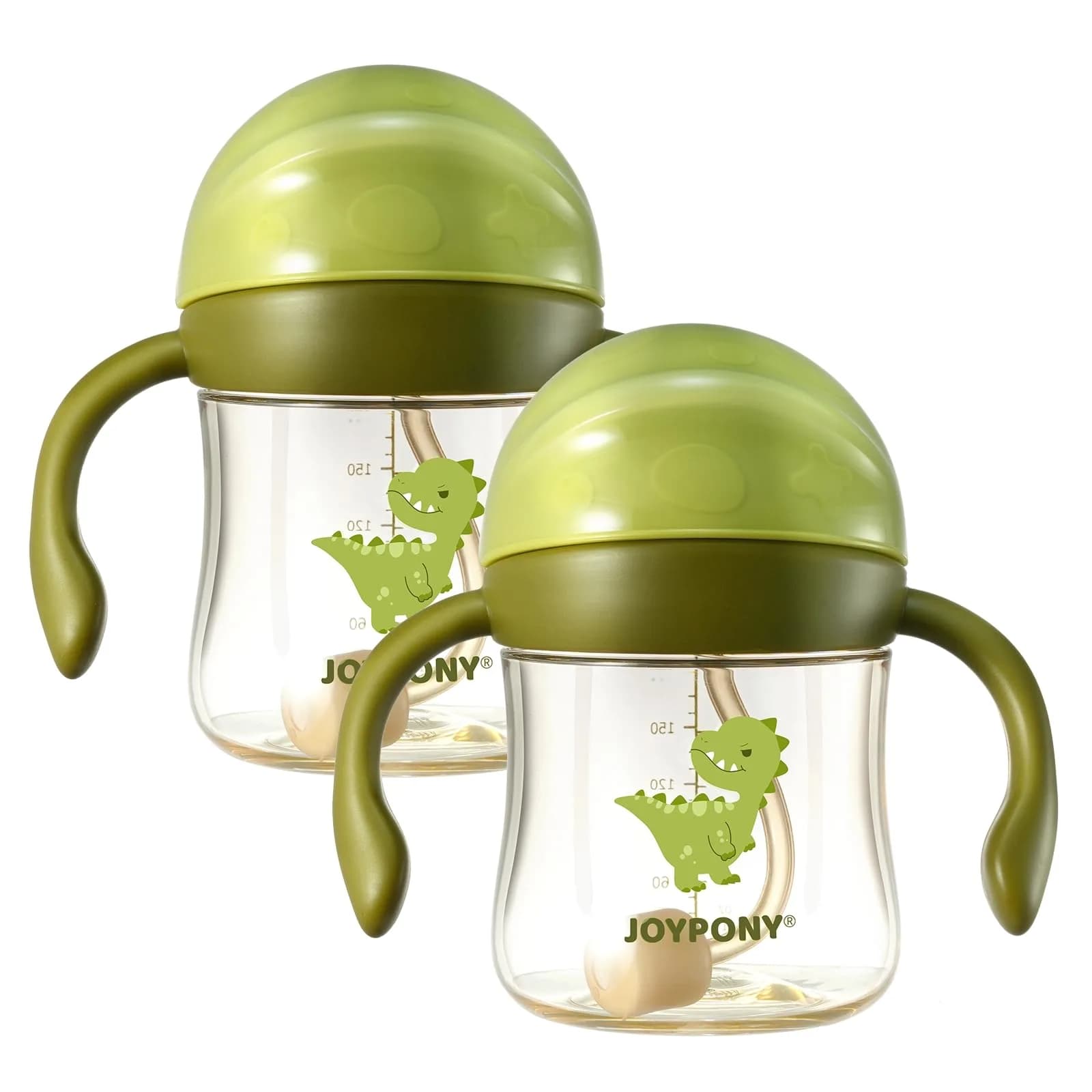 Joypony Sippy Straw Cups for Toddlers 1-3 | Spill-Proof, BPA-Free, 6 oz Green, 2 Pack