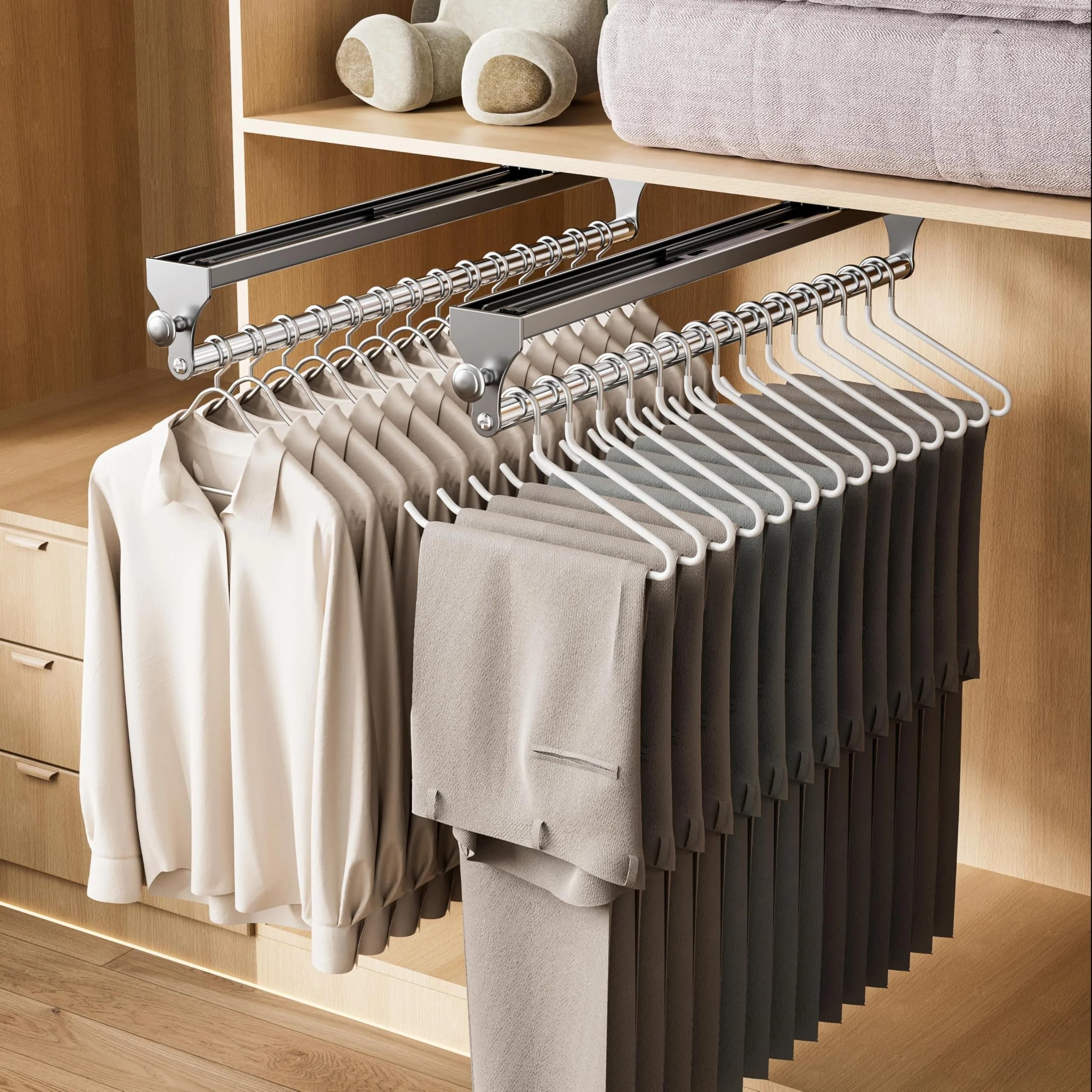 CICUFY Pull Out Closet Rod 40cm (15.7 Inch) 2-Pack | Heavy Duty Space Aluminum Valet Rod for Trousers Coats Gray - main product image