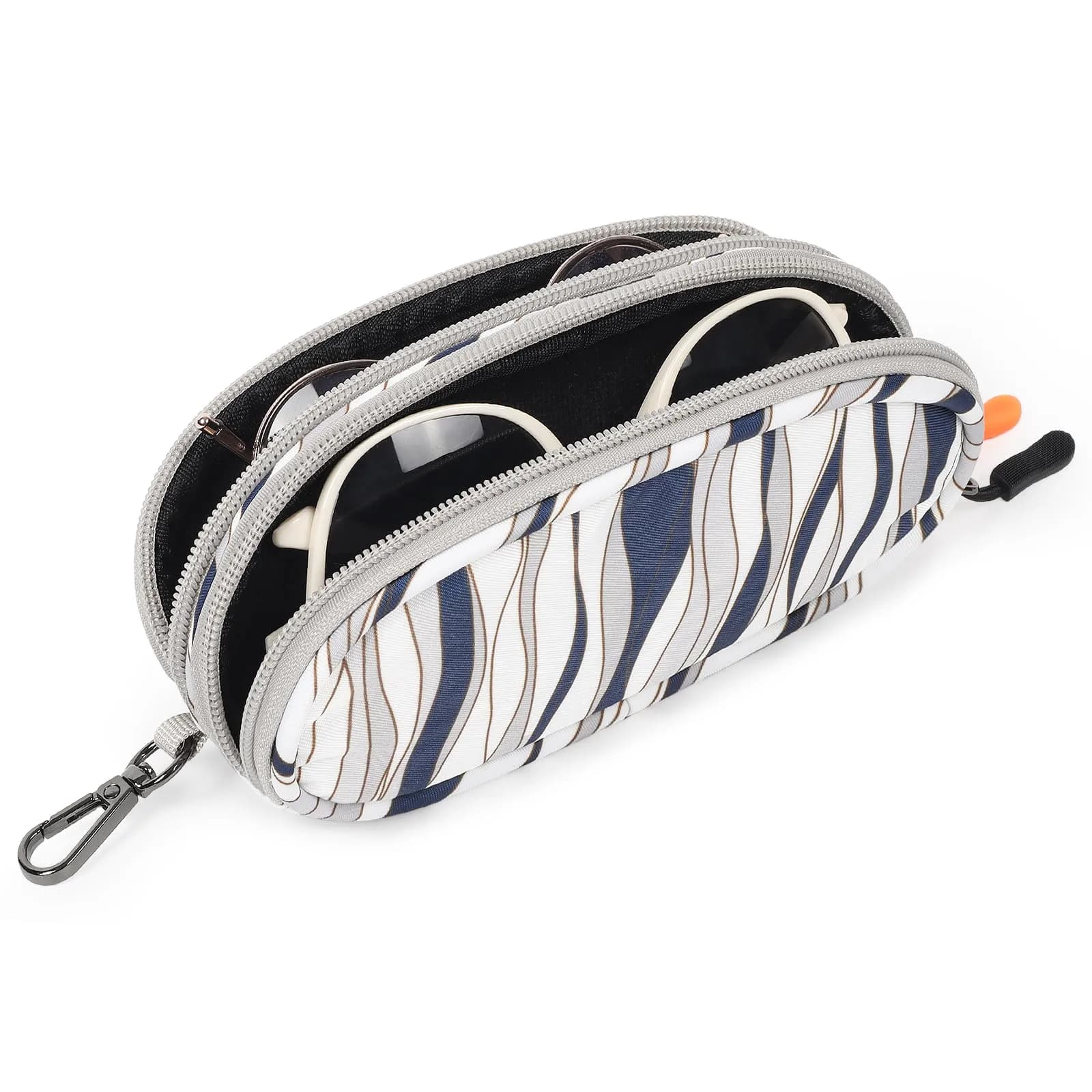 Tangoner Double Eyeglasses Case Gray Wave | Soft, Waterproof, Portable with Keychain (One Size)