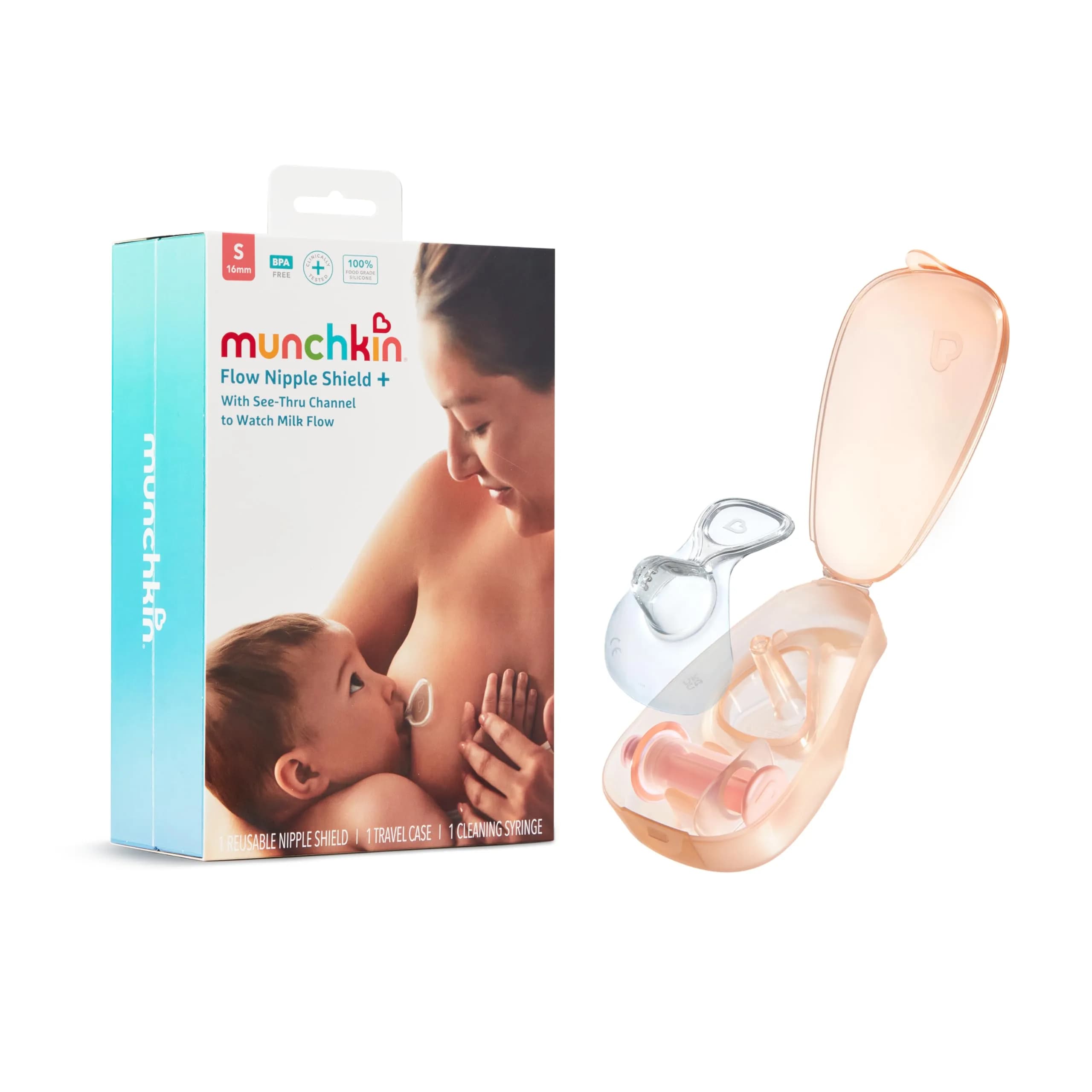 Munchkin Flow Nipple Shield with Milk Flow Channel, 28mm Size, Silicone Latch Monitor for Sore Nipples - main product image