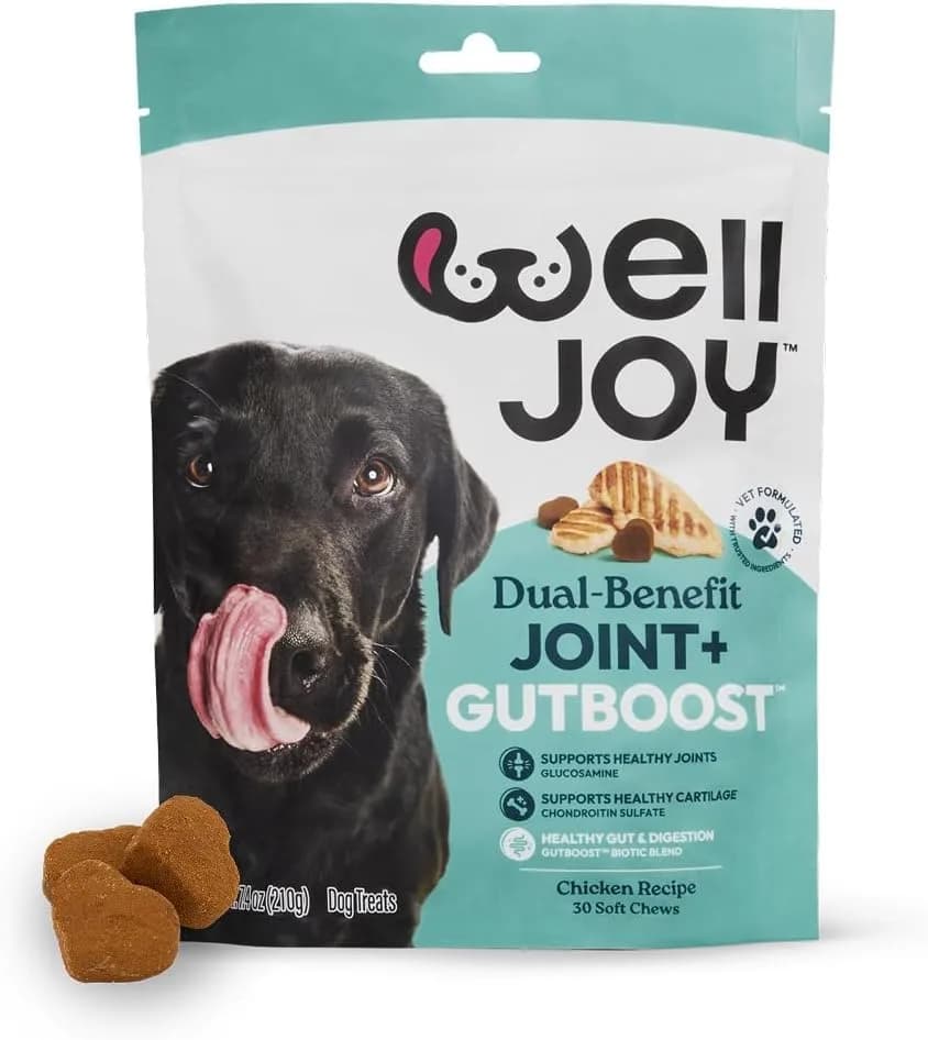 WellJoy Joint Dog Treat + Glucosamine, Chondroitin, GutBoost, 30ct | Supports Joints & Digestion