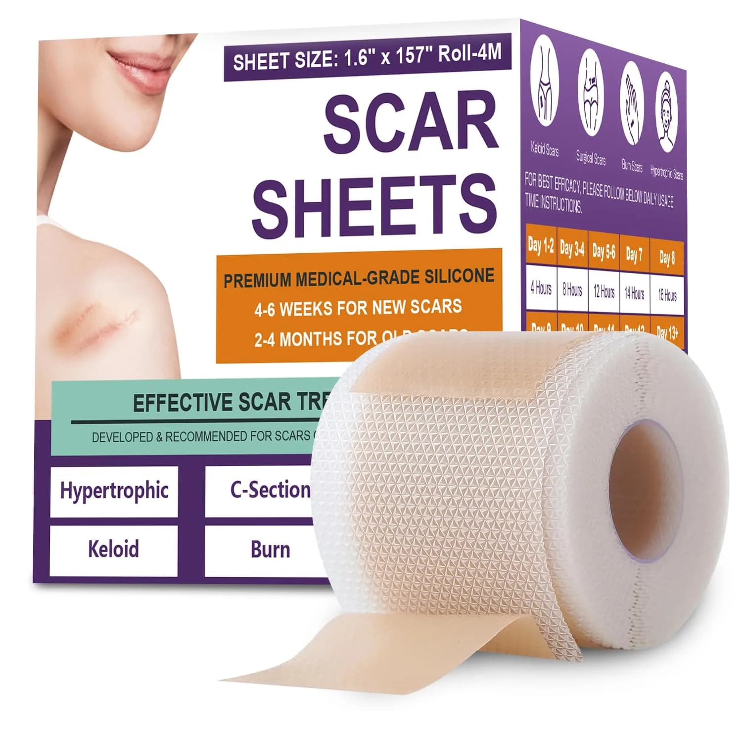 PSECICI Silicone Scar Sheets Medical Grade Scar Tape 4M (157" x 1.6") | Advanced Scar Treatment for All Scar Types - main product image