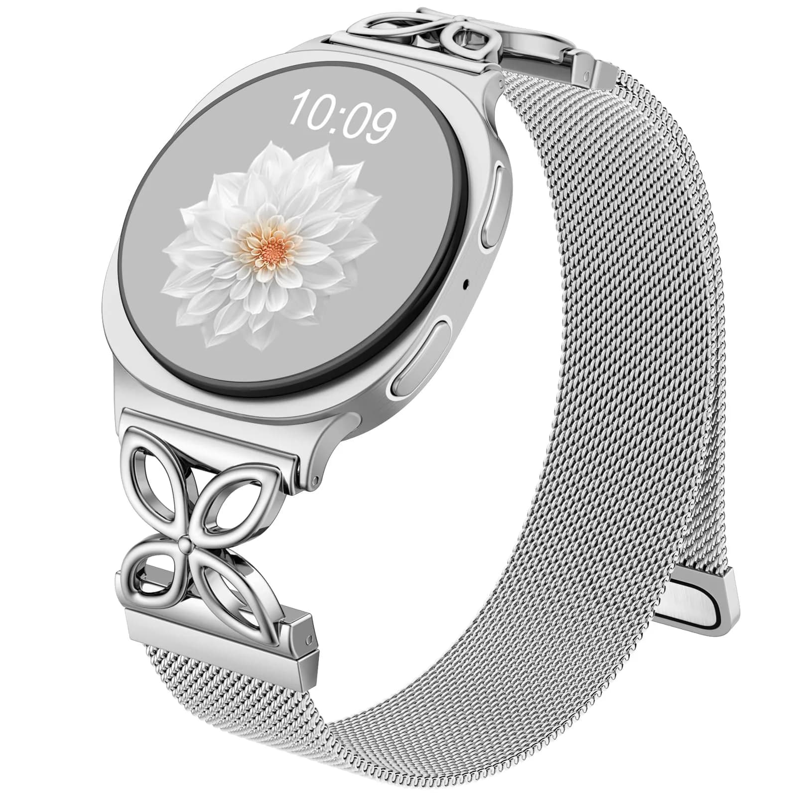 Getino Silver Magnetic Watch Band Compatible with Samsung Galaxy Watch 9 & 8 (40mm,44mm,46mm) | Floral Milanese Strap for Women - main product image