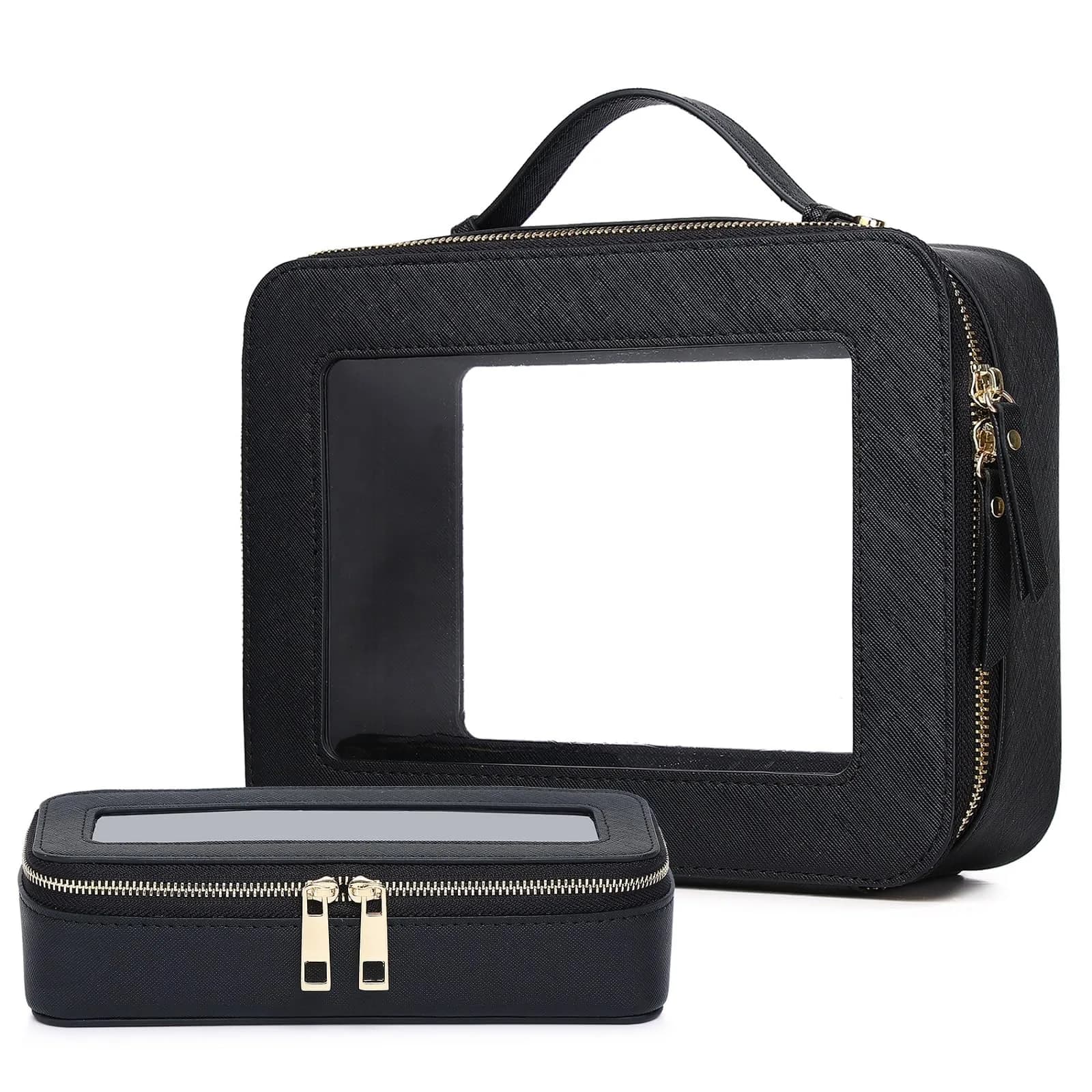 Pinkmik Clear Makeup Bag with Brush Bag, Black L+SLIM | TSA Approved Travel Toiletry Bag - main product image