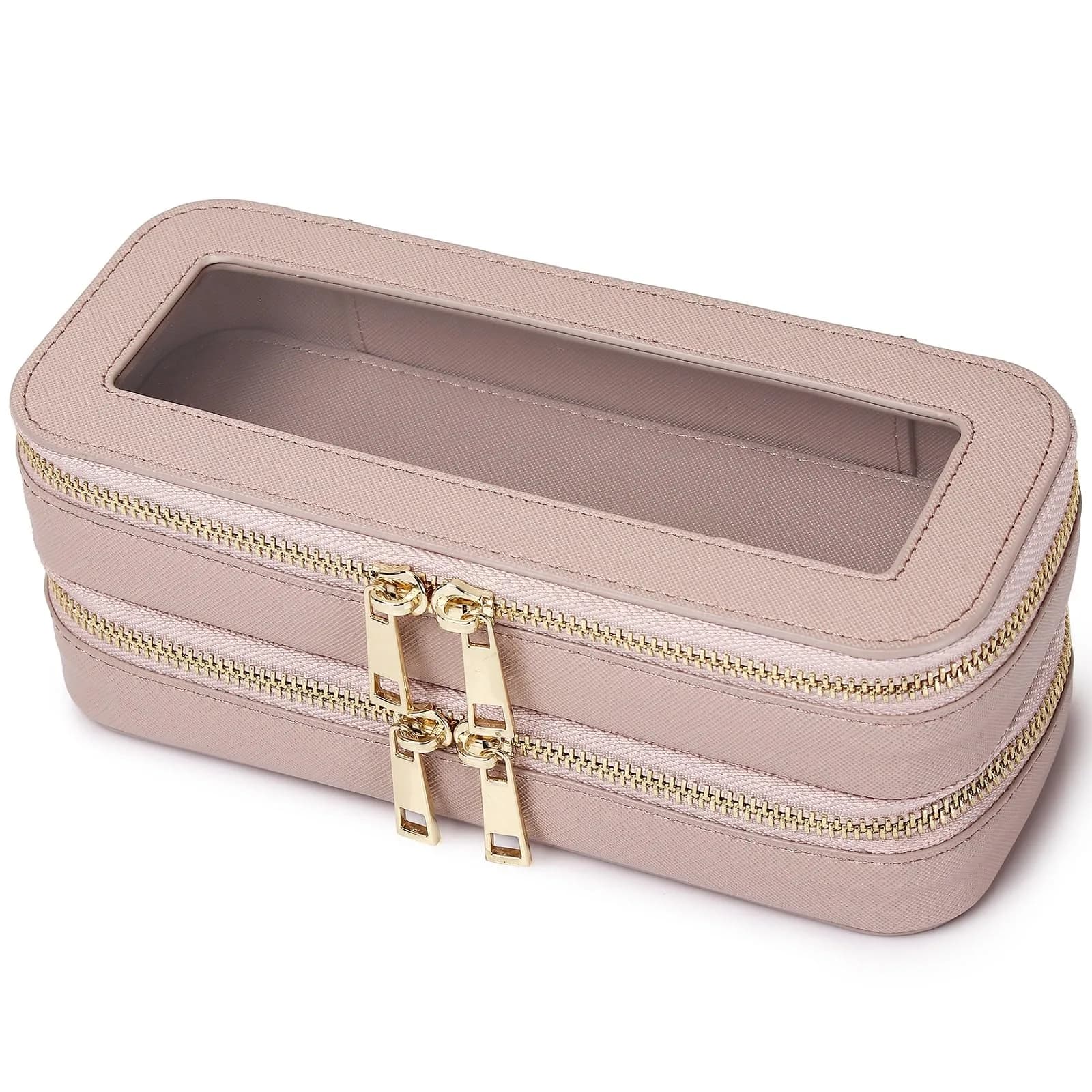 Pinkmik Double Layer Makeup Bag, Pink, Double SLIM | Travel Brush Holder Organizer - main product image