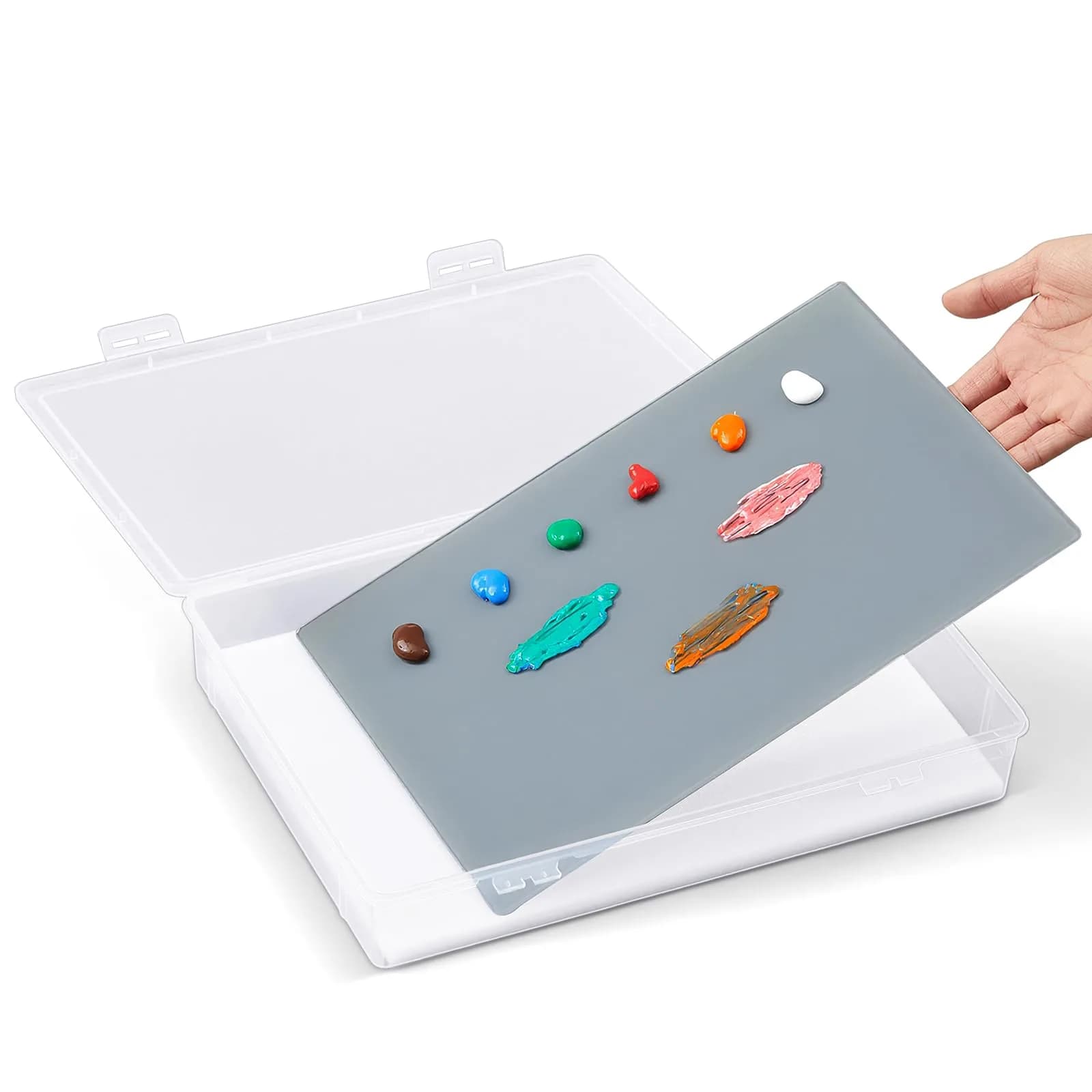 Nuanchu Glass Oil Paint Palette with Airtight Lid 34.8 cm x 24 cm (13.7" x 9.4") | Grey Tempered Glass for Oil, Acrylic, Watercolor - main product image