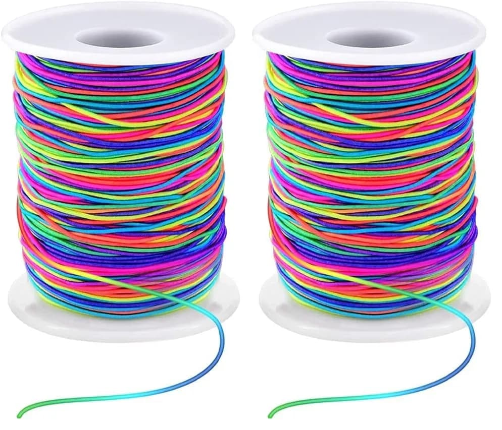 LUSTEMBER Rainbow Elastic Bracelet String 1mm (164 ft x 2 Rolls) | Stretchy Cord for Jewelry Making - main product image