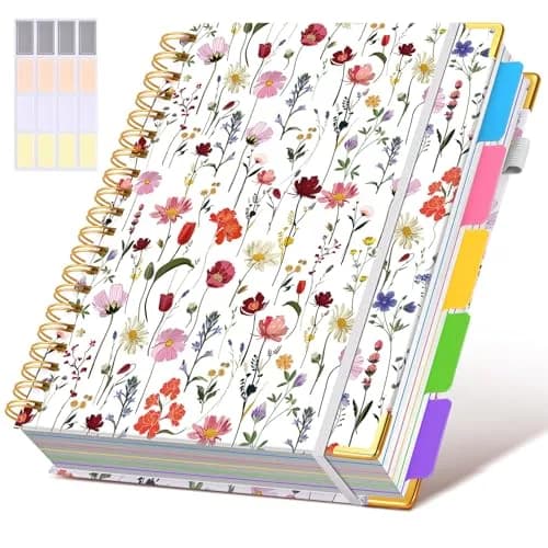 dilitego Hardcover Spiral Notebook A5 Flower White | College Ruled 300 Pages with Removable Dividers - main product image