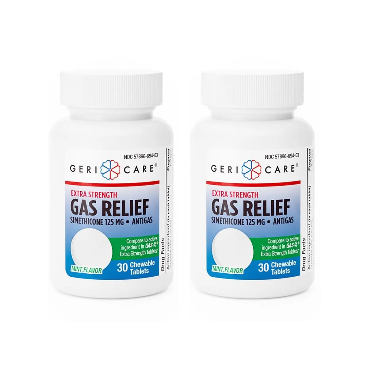 GeriCare Chewable Extra Strength Gas Relief Simethicone 125mg | Fast-Acting Digestive Gas Bloating Relief (70-120 chars)
