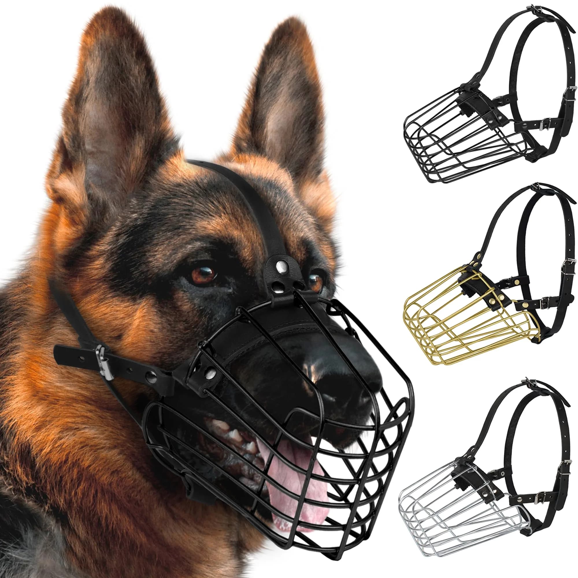 BUDKAS German Shepherd Dog Muzzle Metal Basket Size L | Adjustable Durable Leather Straps - main product image