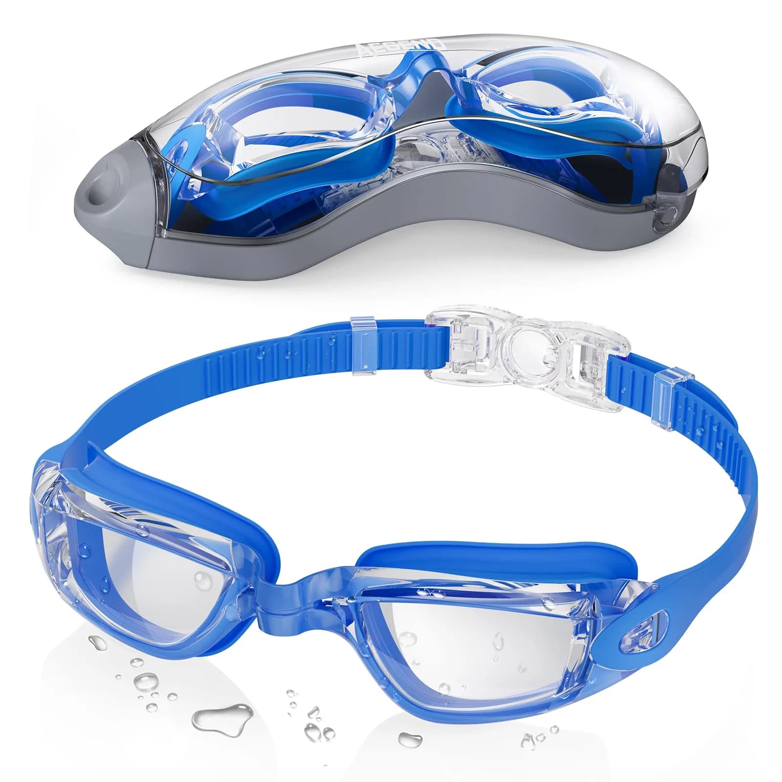 Aegend Swim Goggles, Sapphire Blue Clear Anti-Fog & UV Protection, 180° Panoramic View | Leakproof Silicone Seal for Adults & Youth - main product image