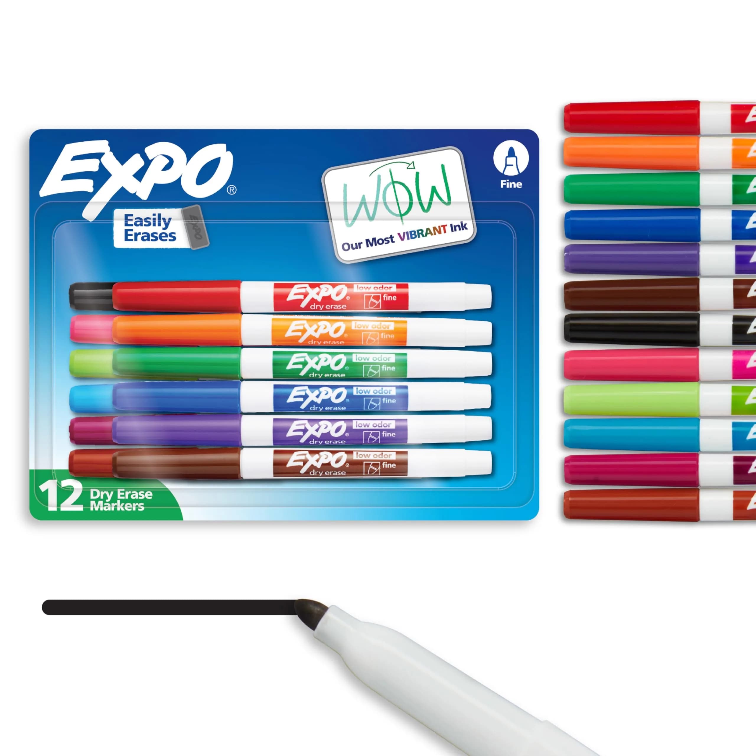 EXPO Dry Erase Markers, Low Odor, Fine Tip, Assorted Colors, Pack of 96 | Whiteboard Pens for Indian Classrooms - main product image