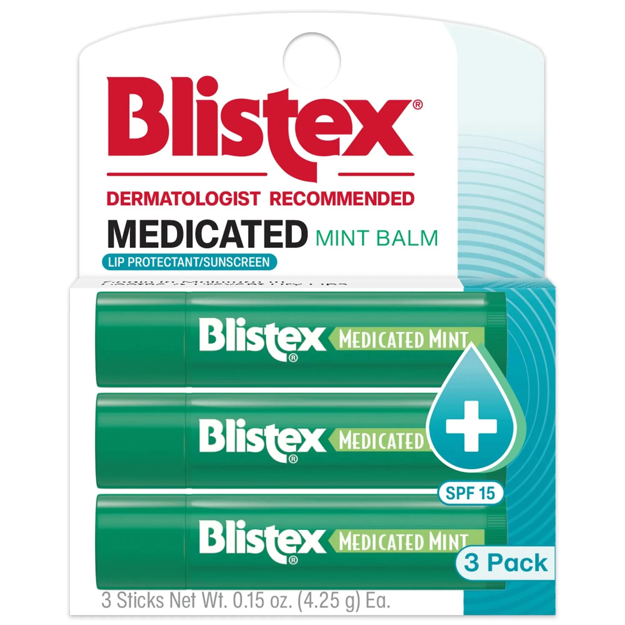 Blistex Medicated Mint Lip Balm SPF 15, 0.15 oz (3 Count) | Dermatologist Recommended for Dry & Chapped Lips - main product image