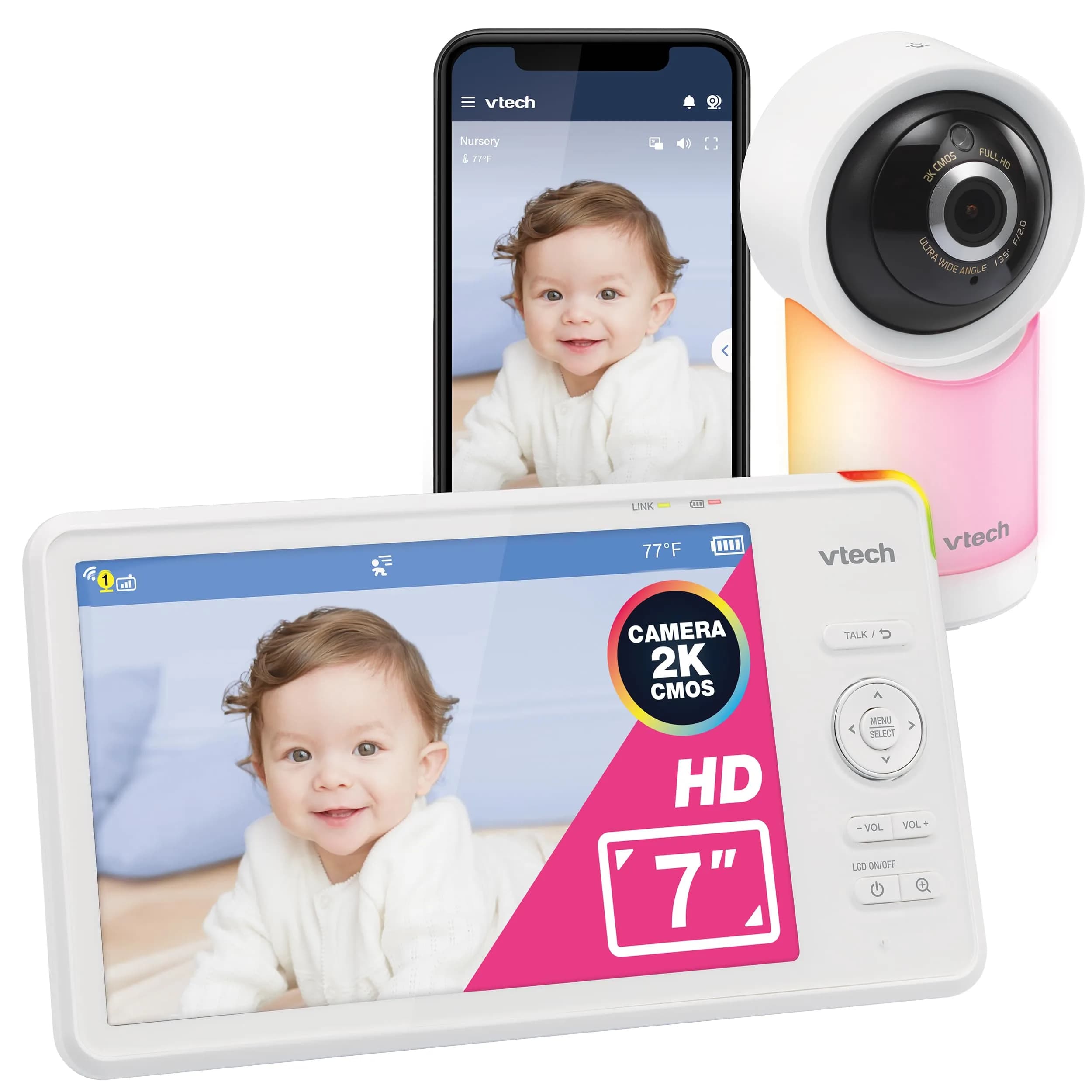 VTech Smart WiFi 7” HD Video Baby Monitor RM7866HD | Pan-Tilt-Zoom, 1080p App View, 2-Way Talk, Night Light - main product image