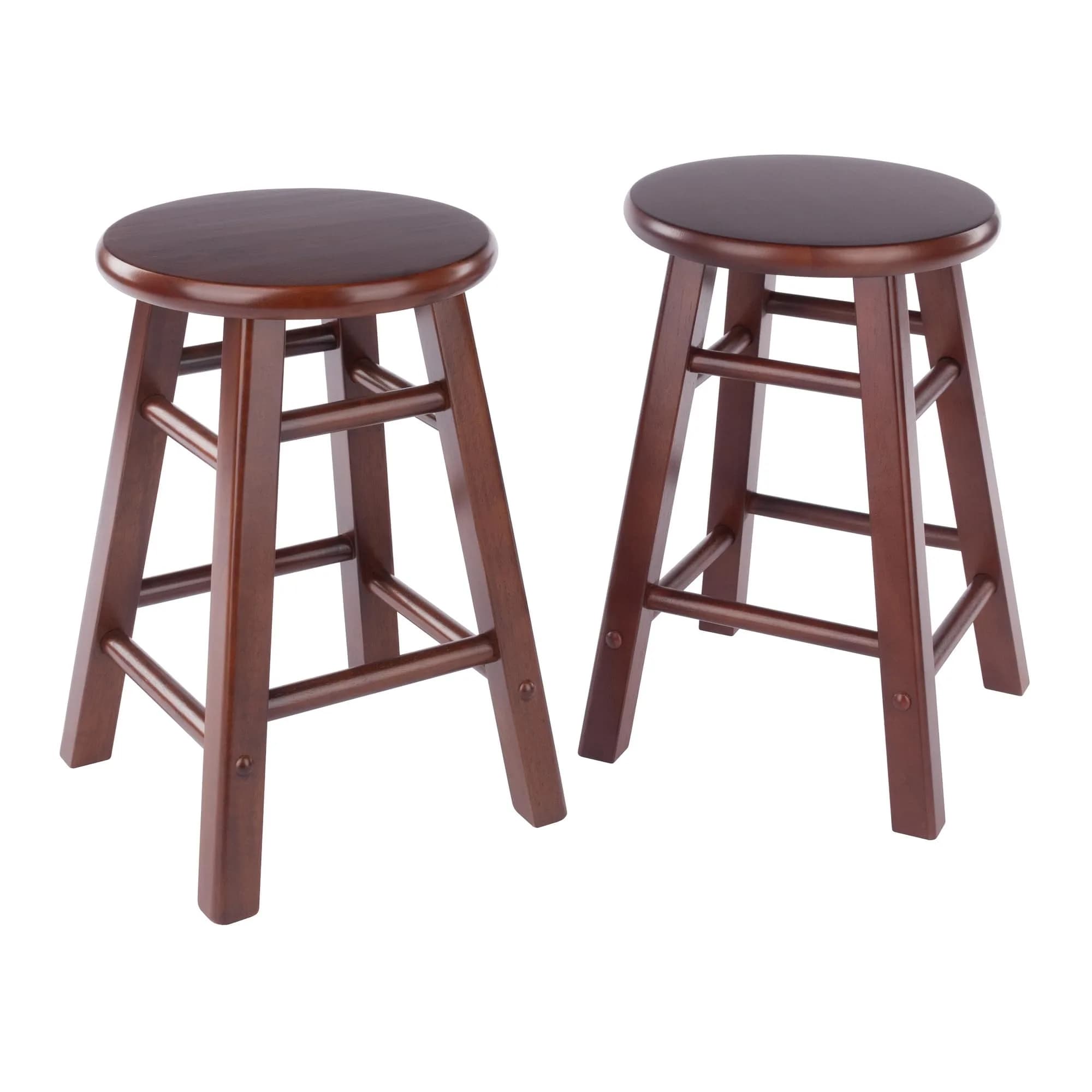 Winsome Element 2-piece Counter Stool Set | Solid Beech Wood, Elegant Walnut Finish, 18" Seat Height