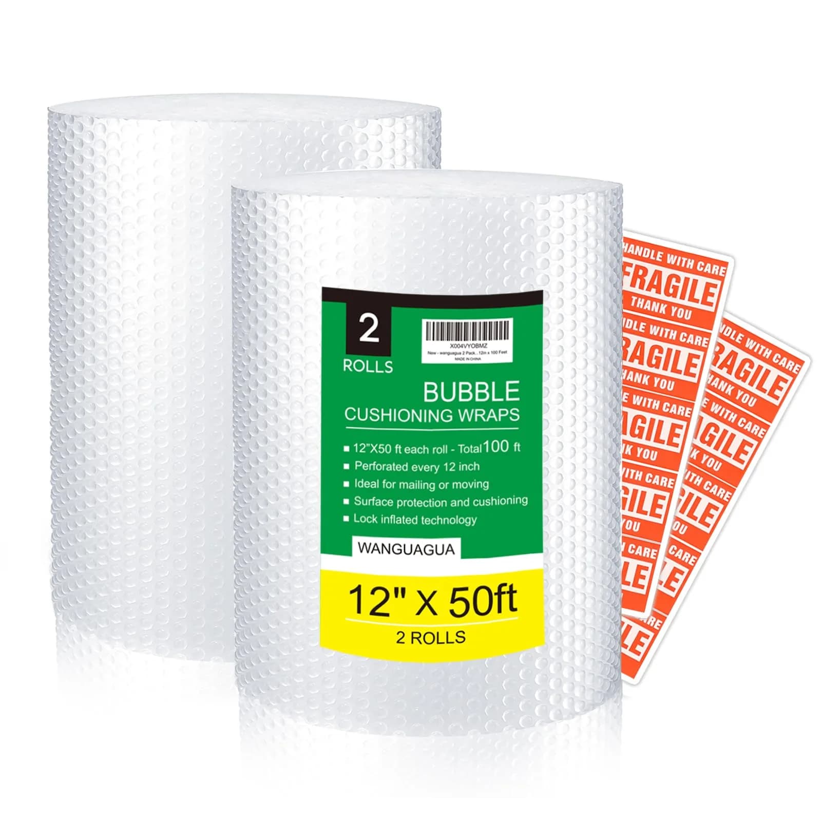 wanguagua Bubble Wrap Roll 30cm x 30m (12" x 100ft) — Perforated for Easy Tearing, ISO9001 Certified - main product image