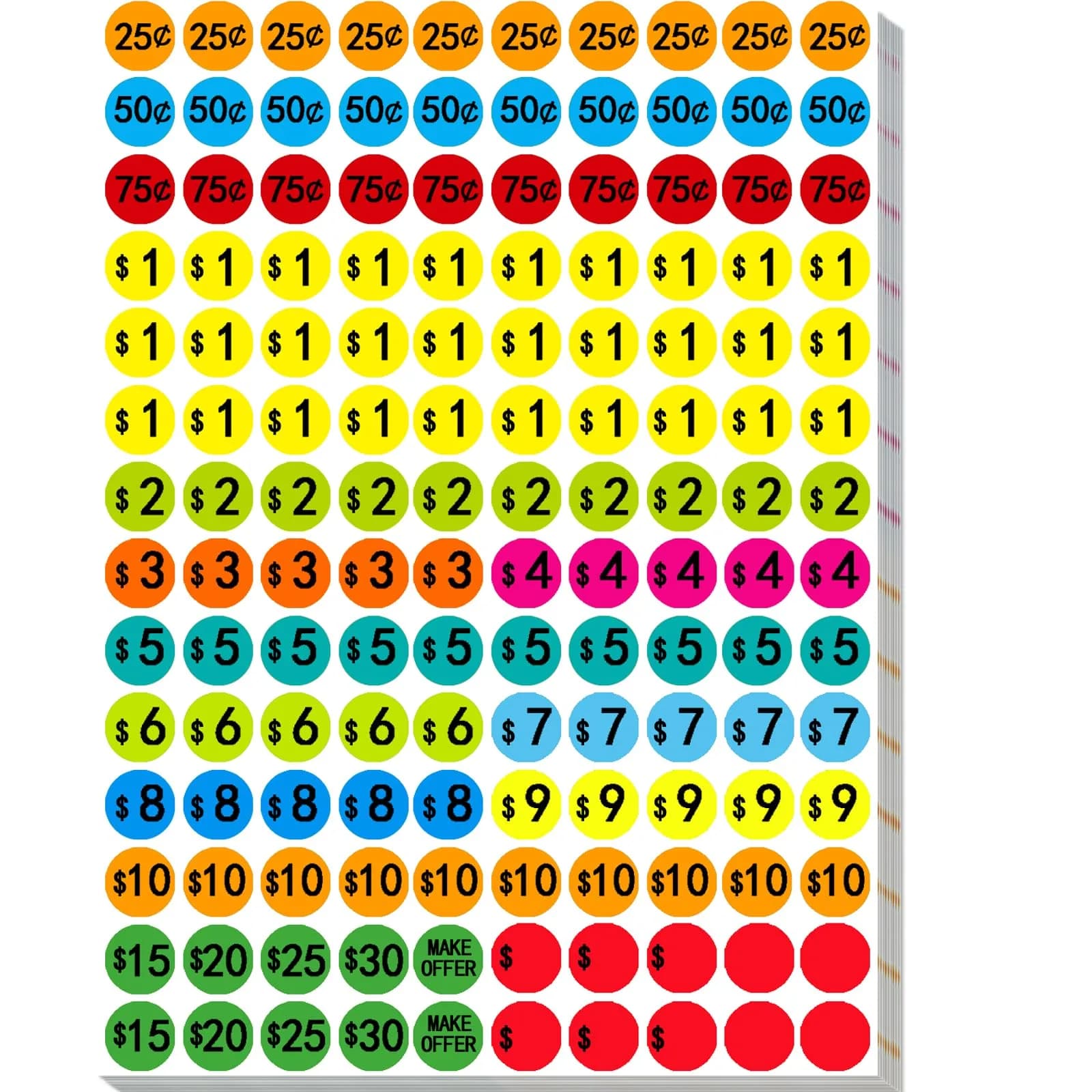 Darfukei Garage Sale Price Stickers Value Pack | Assorted Colors & Prices for Yard Sales - main product image