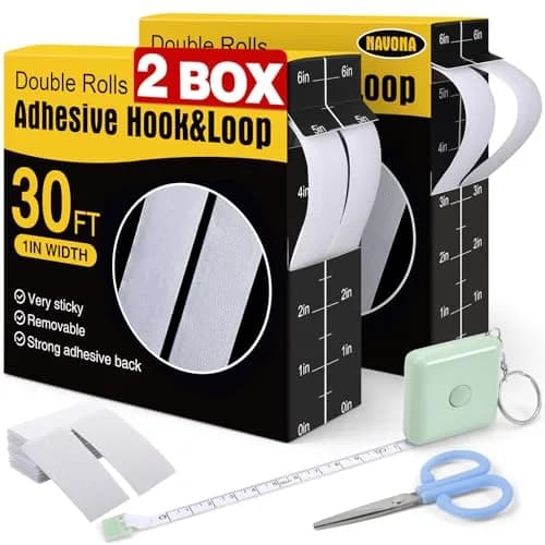 Navona Heavy Duty Hook and Loop Strips with Adhesive, 60Ft Total x 2.5cm (1 Inch) Hook and Loop Tape, White - main product image