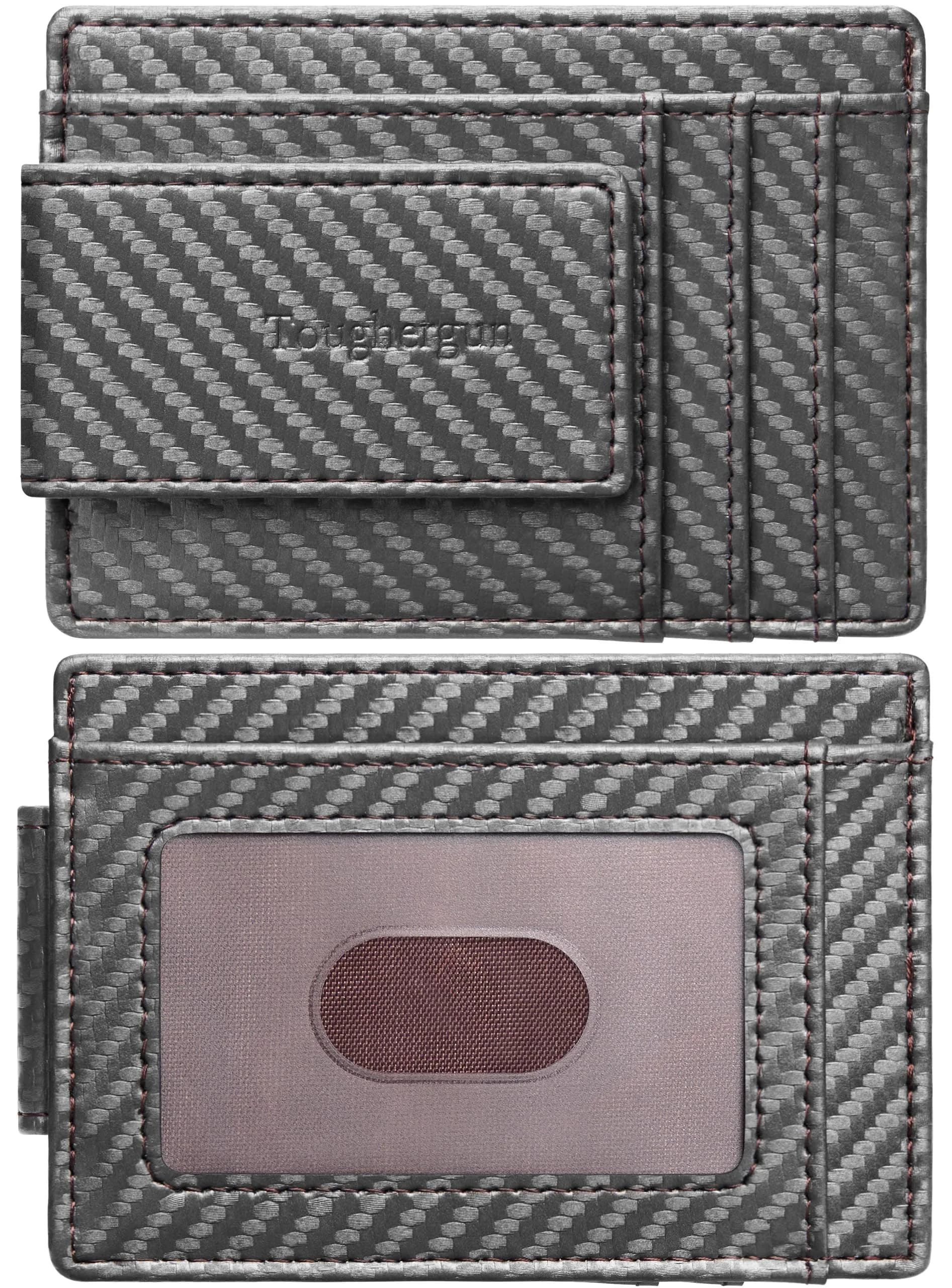 Toughergun Slim Wallet for Men RFID Blocking Money Clip, Minimalist Front Pocket Credit Card Holder, Magnetic Thin Mens Wallets with ID Window (Russet Brown, 4" x 3" x 0.3")