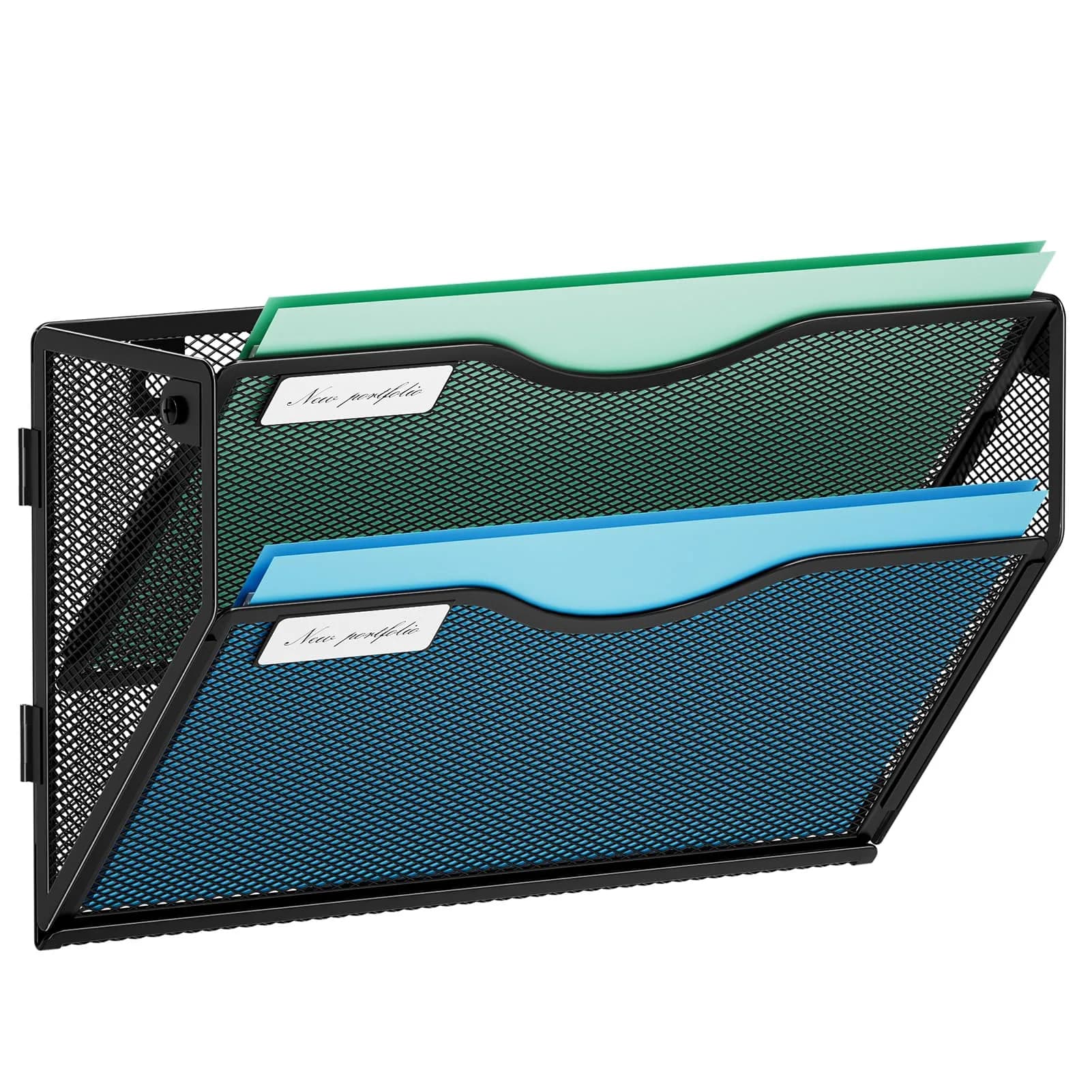 Marbrasse 2-Tier Mesh Wall File Holder with Label Slot | Black, 33cm (13in) Height - main product image