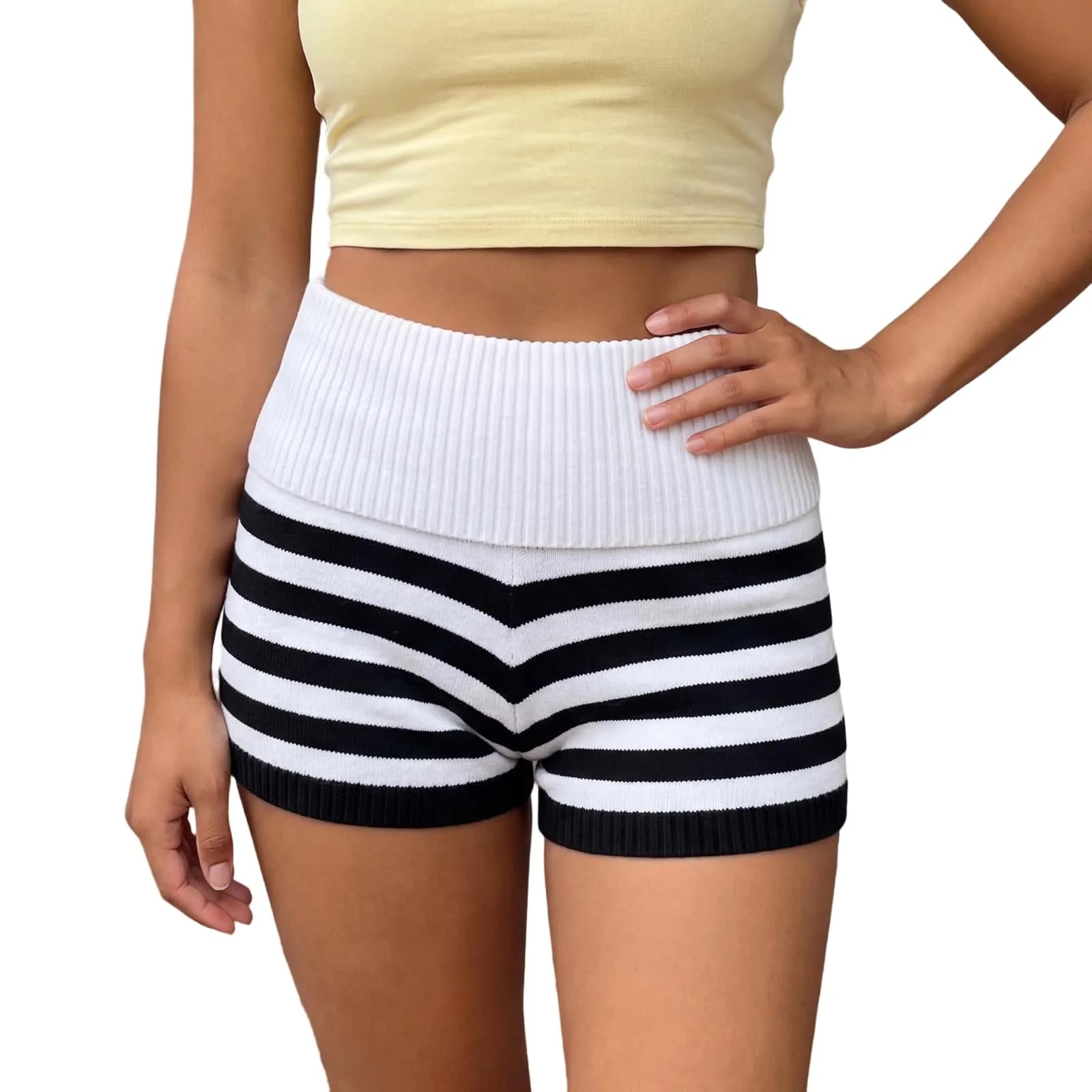 DSORVICD Women Striped Knit Micro Shorts | Slim Fit Mini Bottoms for Y2K Lounge & Casual Wear