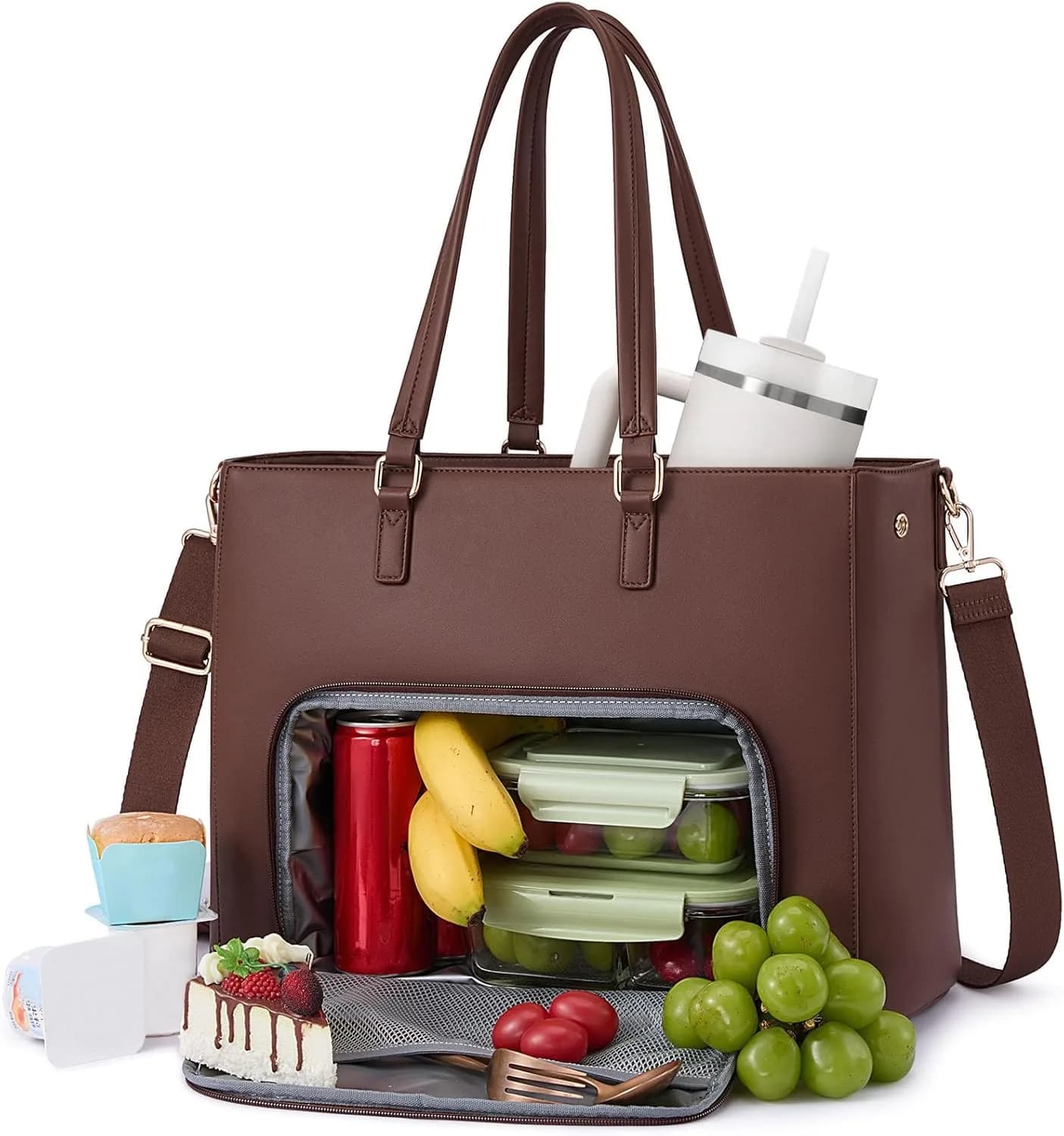 LOVEVOOK Lunch Tote Bag for Women, 15.6 in | Leakproof Cooler & Laptop Bag, Cinnamon - main product image