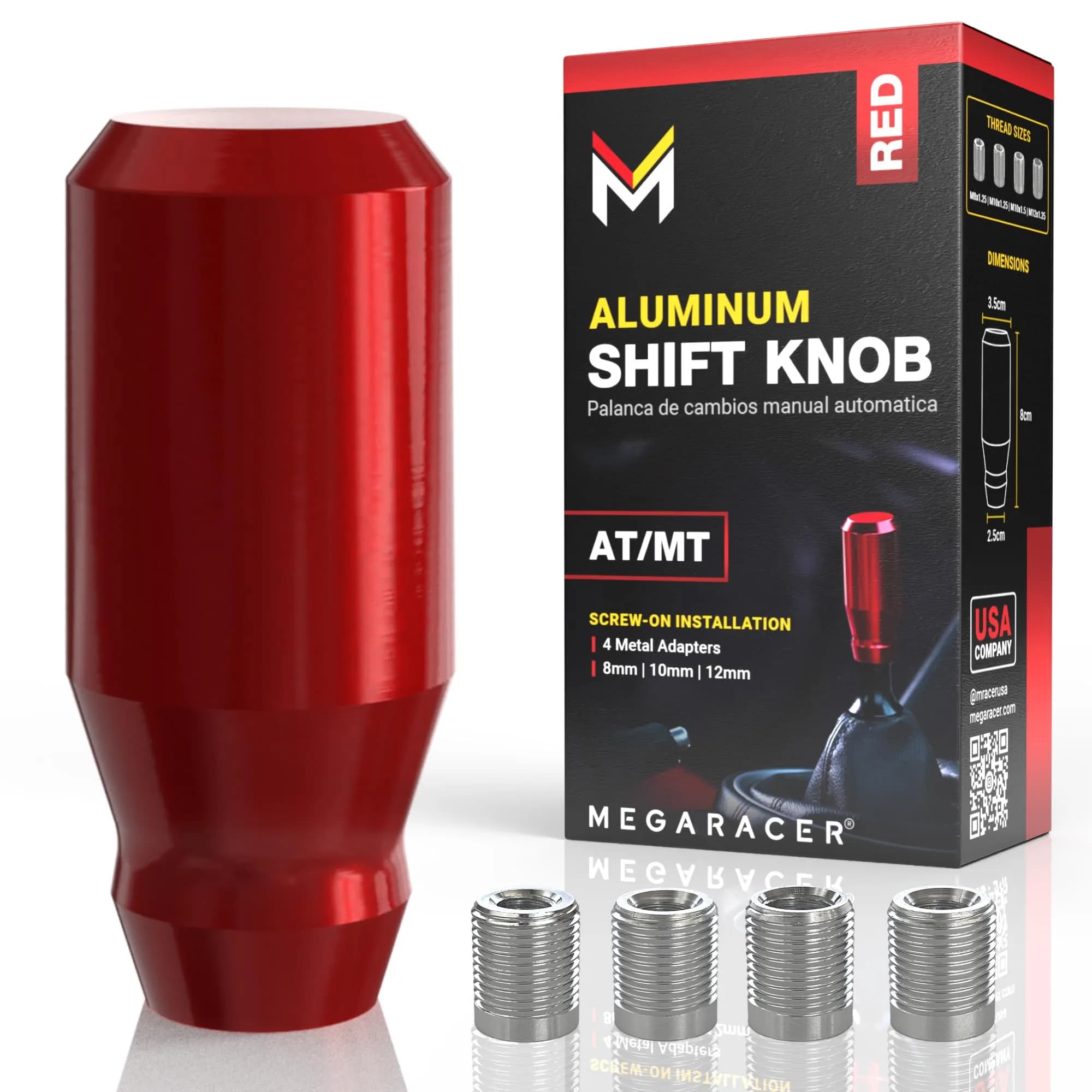 Mega Racer Red Hardware Handle | 4 Metal Adapters, Universal Fit, Durable Aluminum (3 inches)